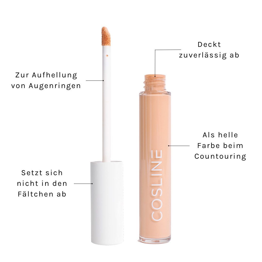 Cosline Cosmetics Concealer flüssig, langanhaltend, natürliches Finish, hohe Deckkraft