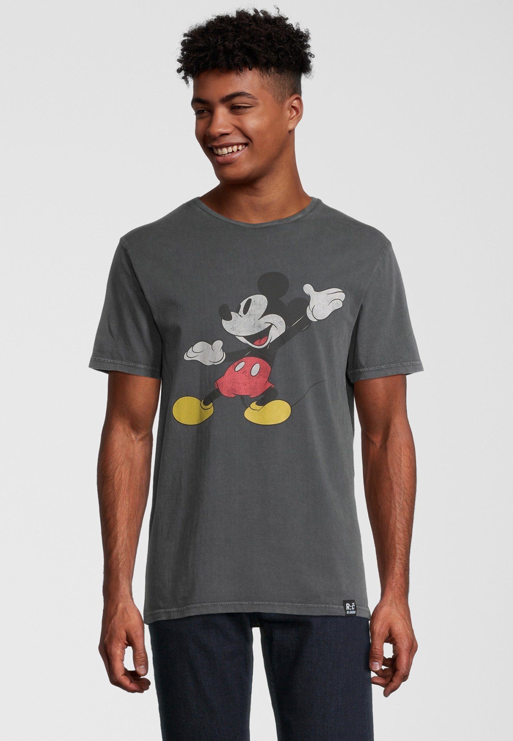 Recovered T-Shirt Disney Mickey Mouse Posing GOTS zertifizierte Bio-Baumwolle dunkelgrau
