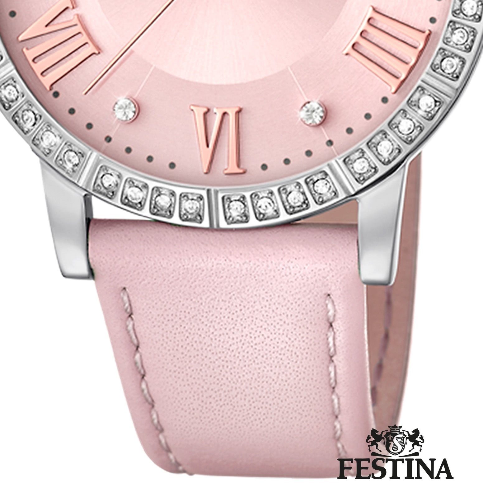 Festina Quarzuhr Festina Damen Uhr Sport F20412/2 Leder, (Analoguhr), Damen Armbanduhr rund, Lederarmband altrosa