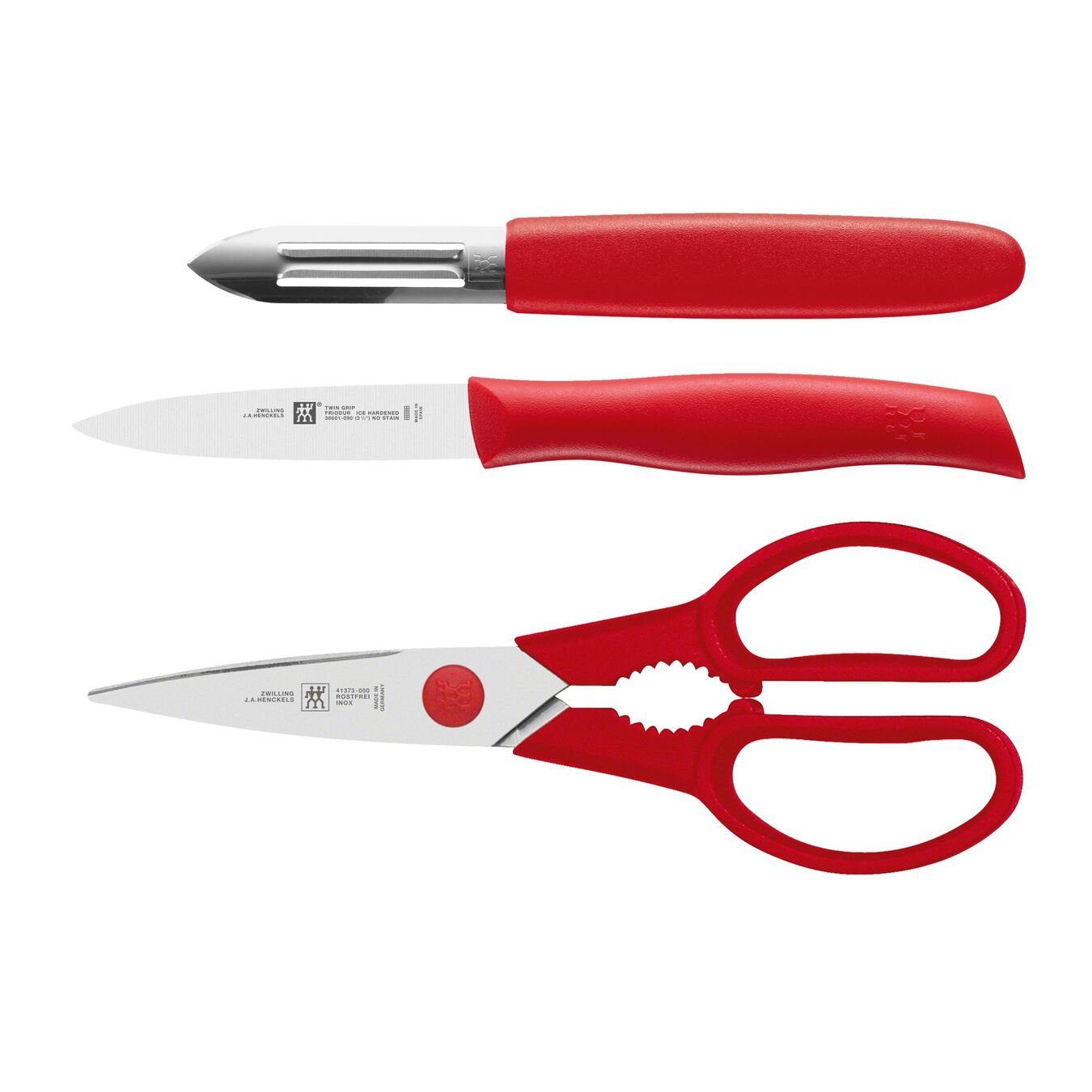 Zwilling Messer-Set ZWILLING TWIN Grip Messerset 3-tlg, Rot Edelstahl eisgehärtete Klinge (3-tlg)