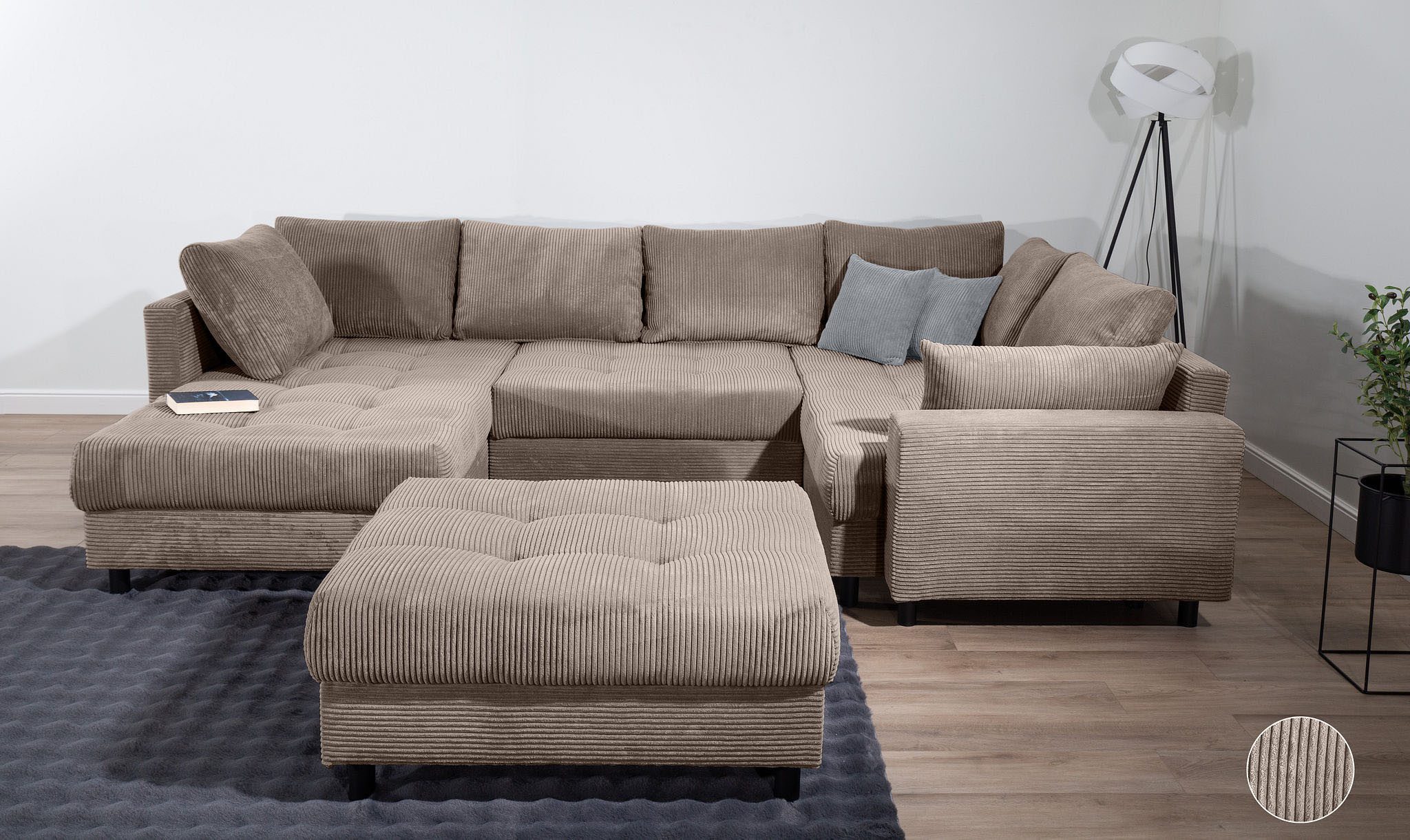 COLLECTION AB Wohnlandschaft Toni U-Form, B: 298 cm, Set: Sofa & Hocker, 2 Zierkissen, Federkern