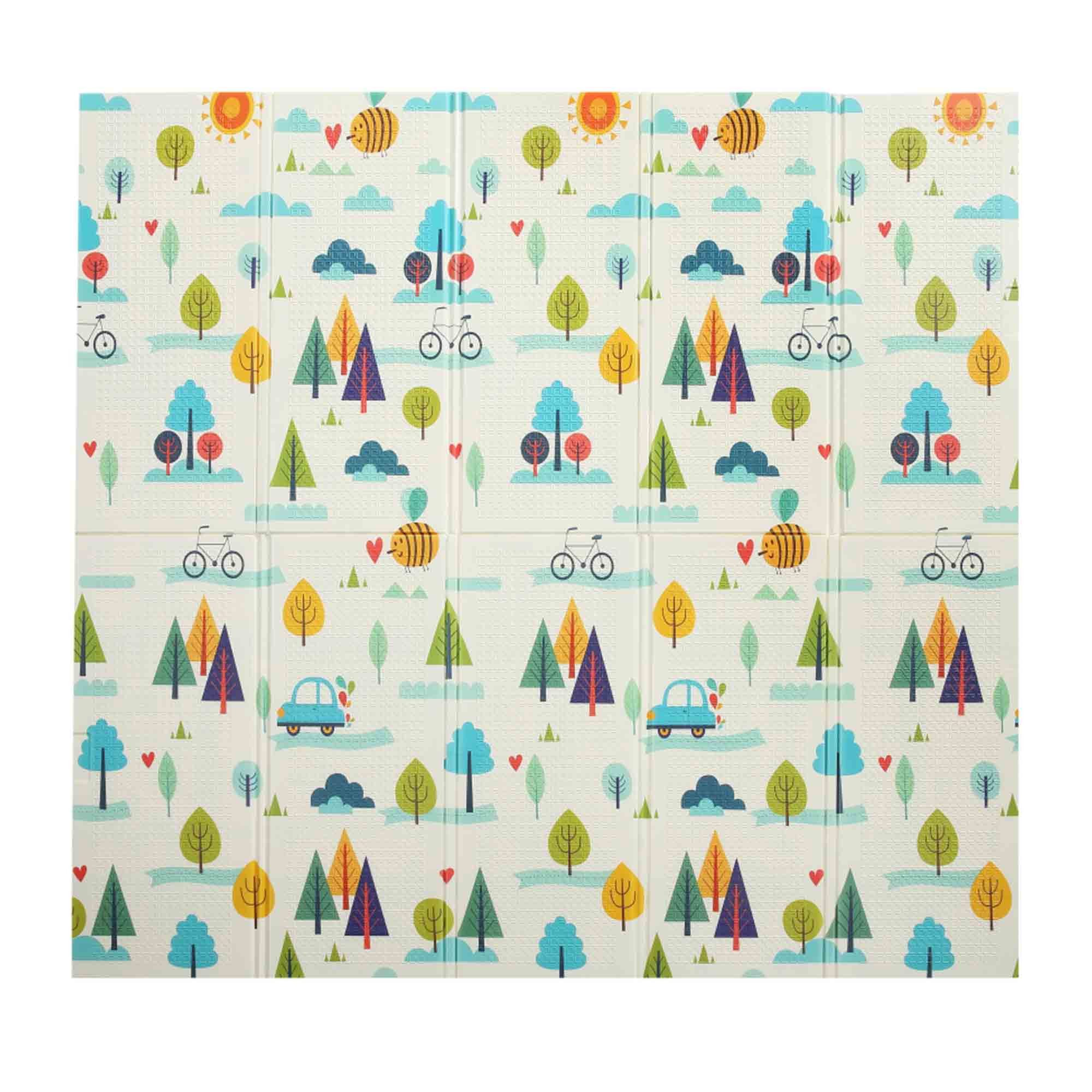 Baby Vivo Spielmatte Spielteppich für Kinder mit Wald 200 x 180 cm - Bär