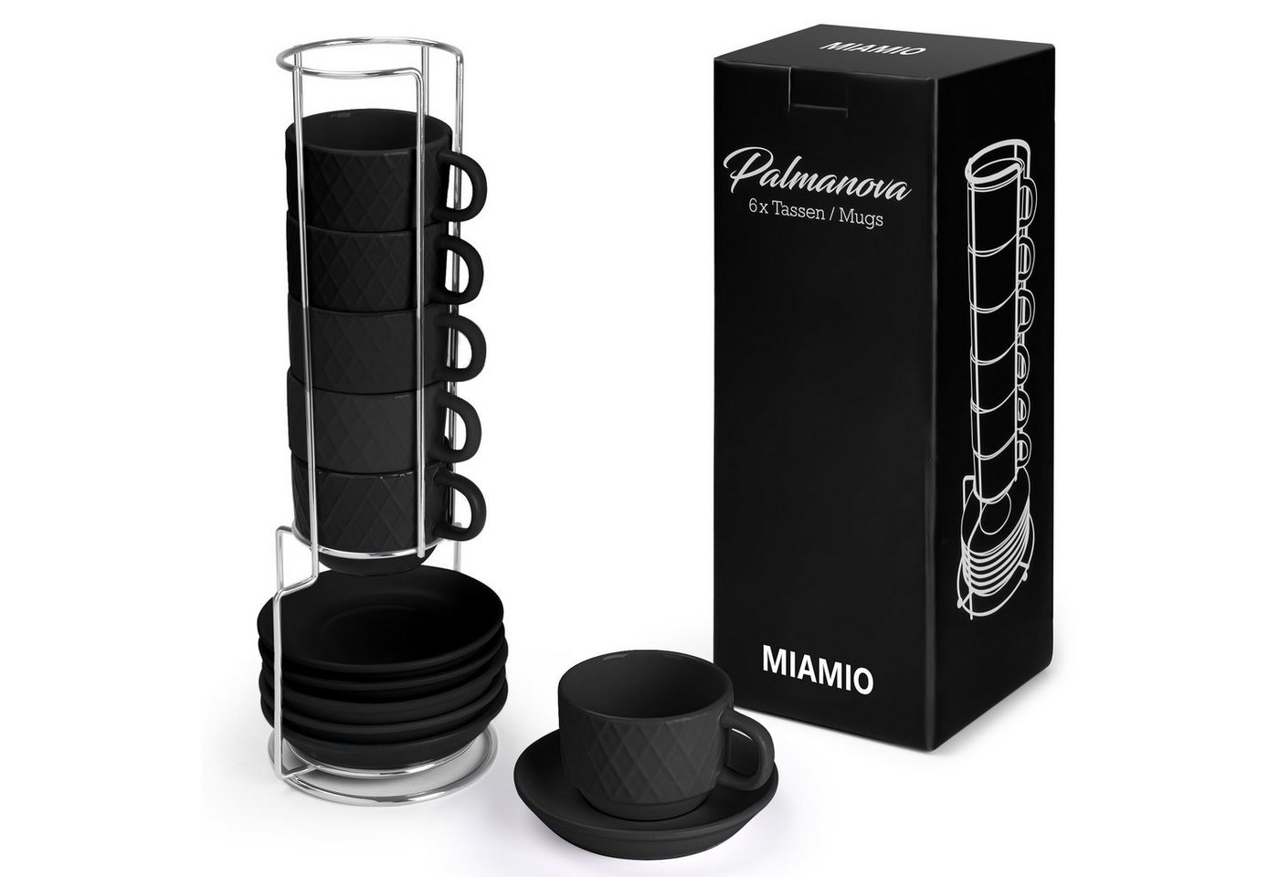 MiaMio Espressotasse Palmanova Schwarz, 75 ml, 6-tlg., Keramik