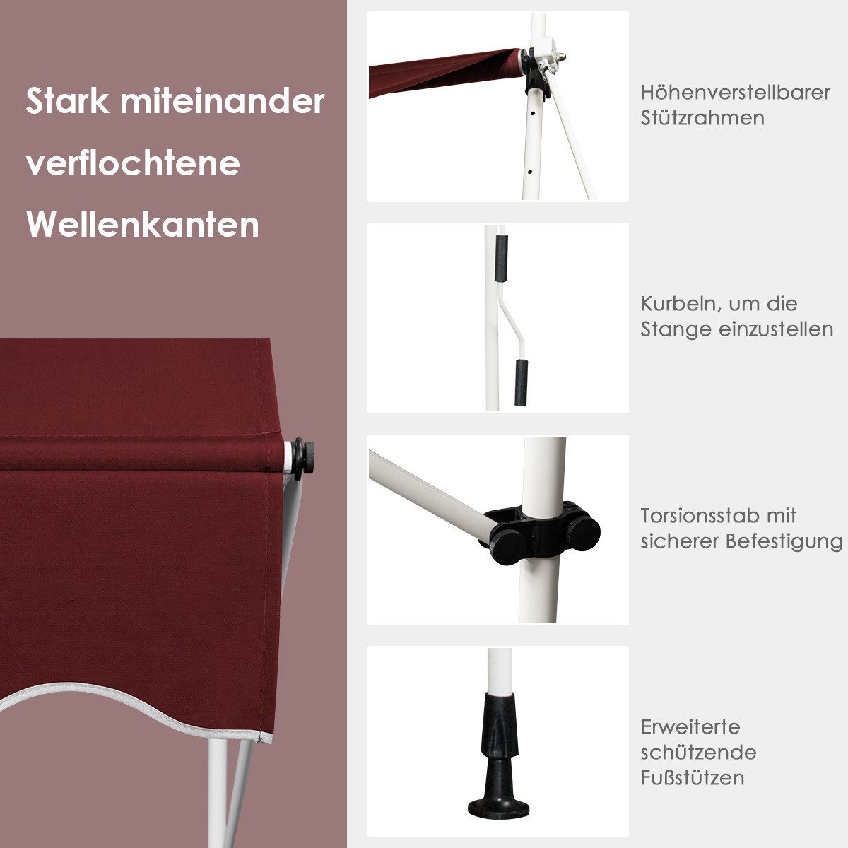 KOMFOTTEU Klemmmarkise Markise mit Handkurbel höhenverstellbar, günstig online kaufen