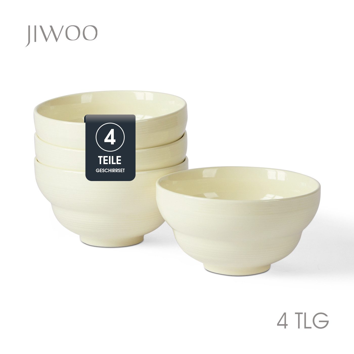 JIWOO Salatschüssel 4er Ø15,3 cm, Müslischüssel Suppenschüssel Dessertschale Obstschale, Keramik, (Schüsselset, 4-tlg), Bowl Hochwertiges Schüsseln Beige Mikrowellen spülmaschinenfest