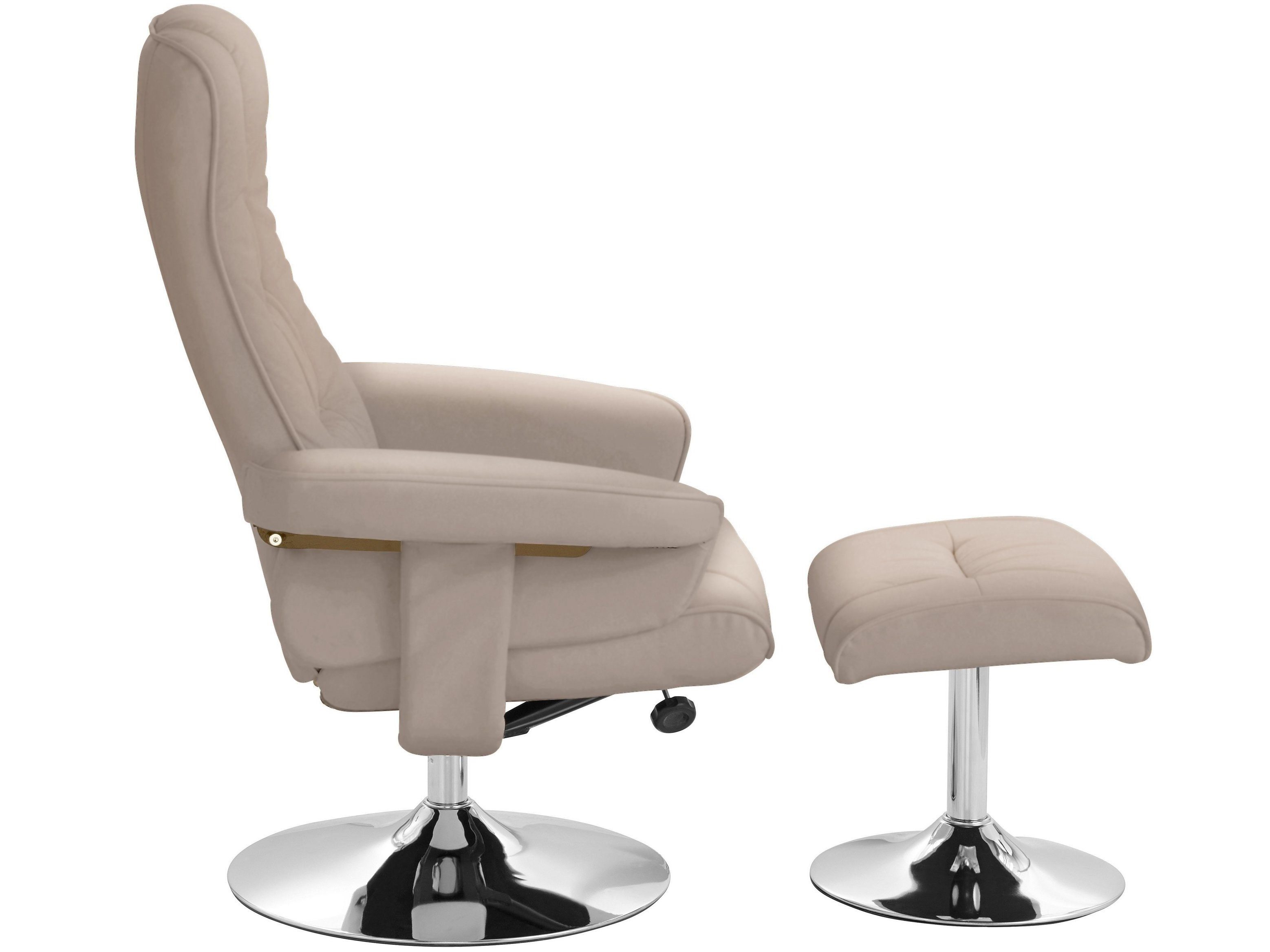 loft24 Relaxsessel Simson, Sessel mit Hocker, Trompetenfuß in Chromoptik