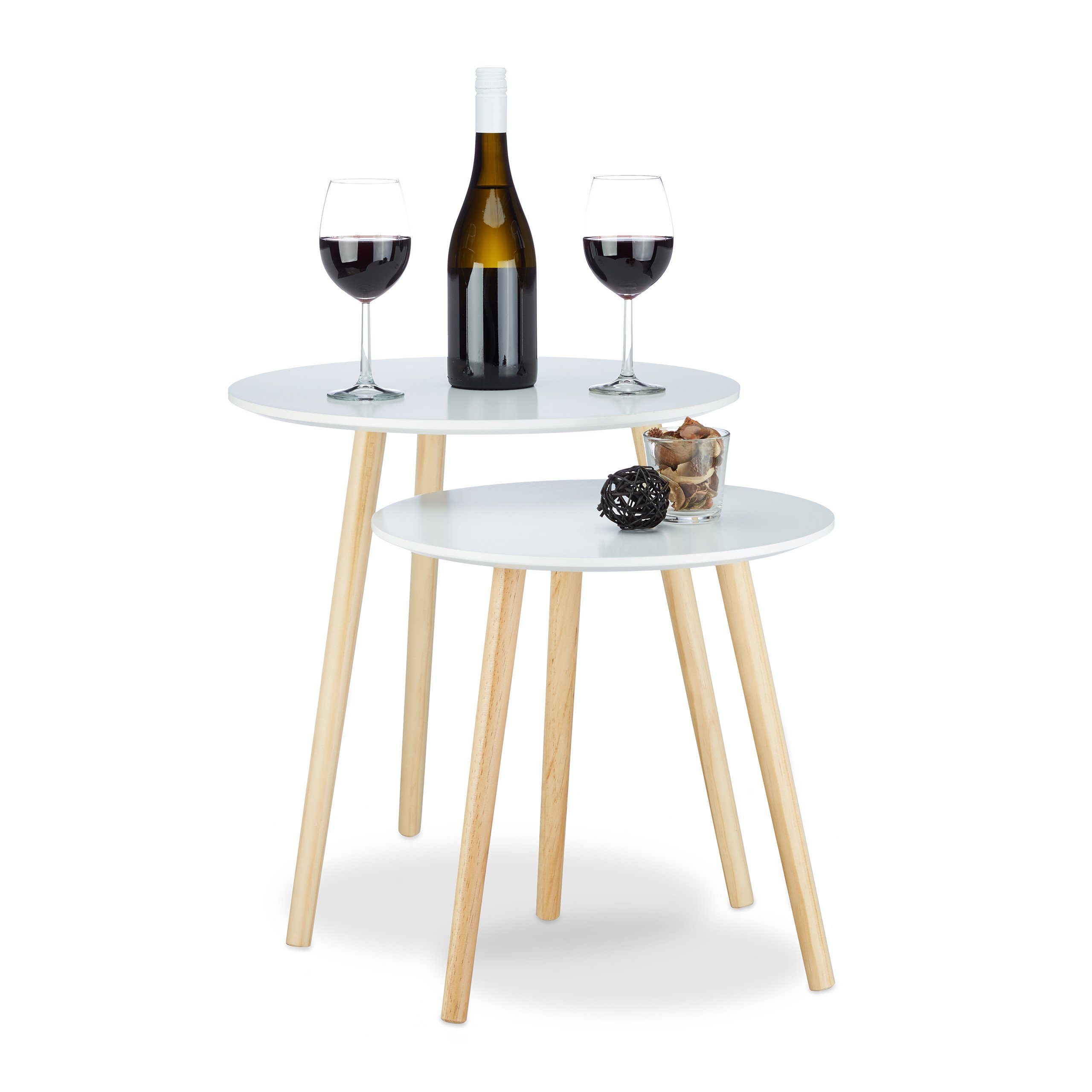 relaxdays Beistelltisch 2er Set Skandinavisch, Weiß günstig online kaufen