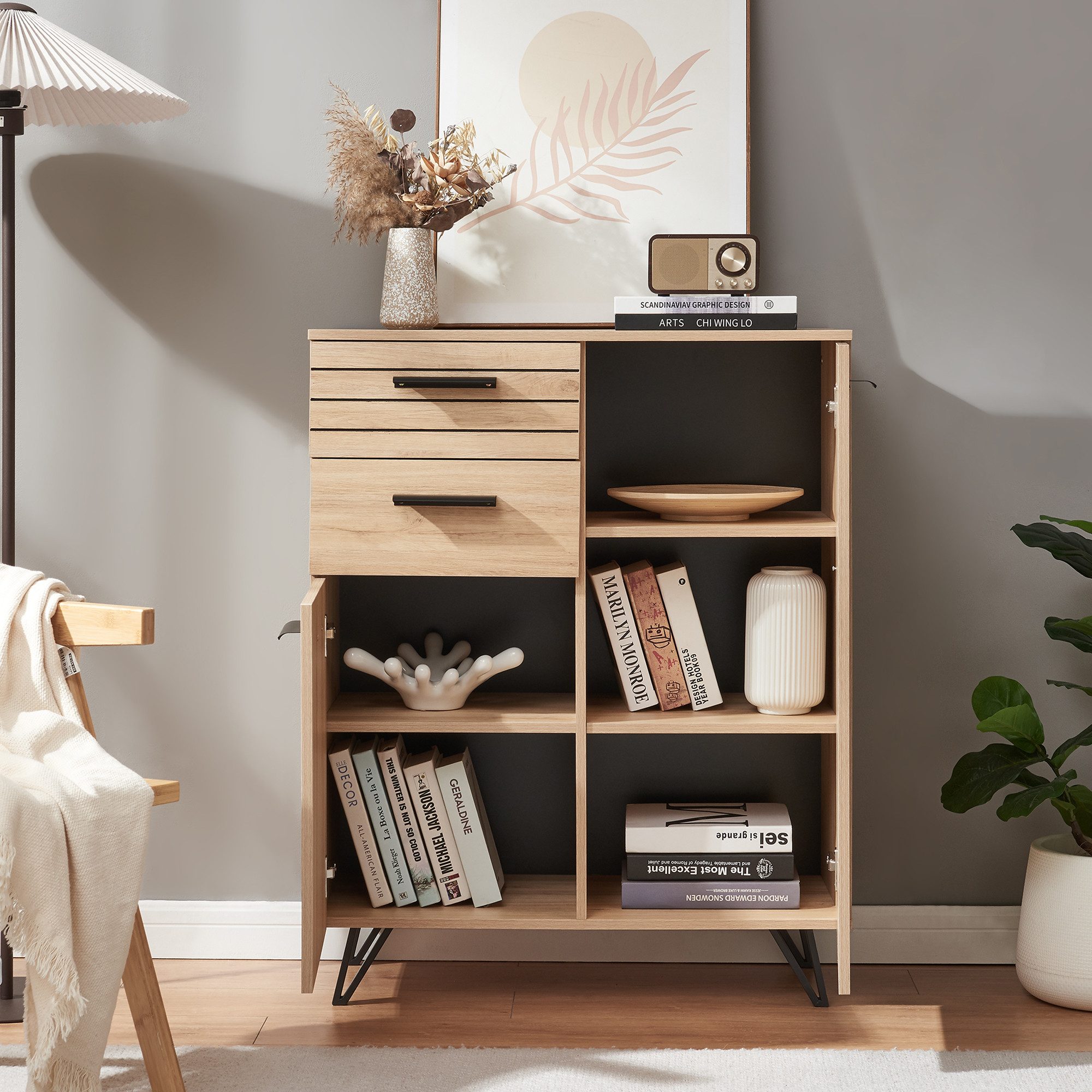 en.casa Sideboard, »Noppen« mit 2 Türen und 2 Schubladen 100x80x38cm Eicheo günstig online kaufen