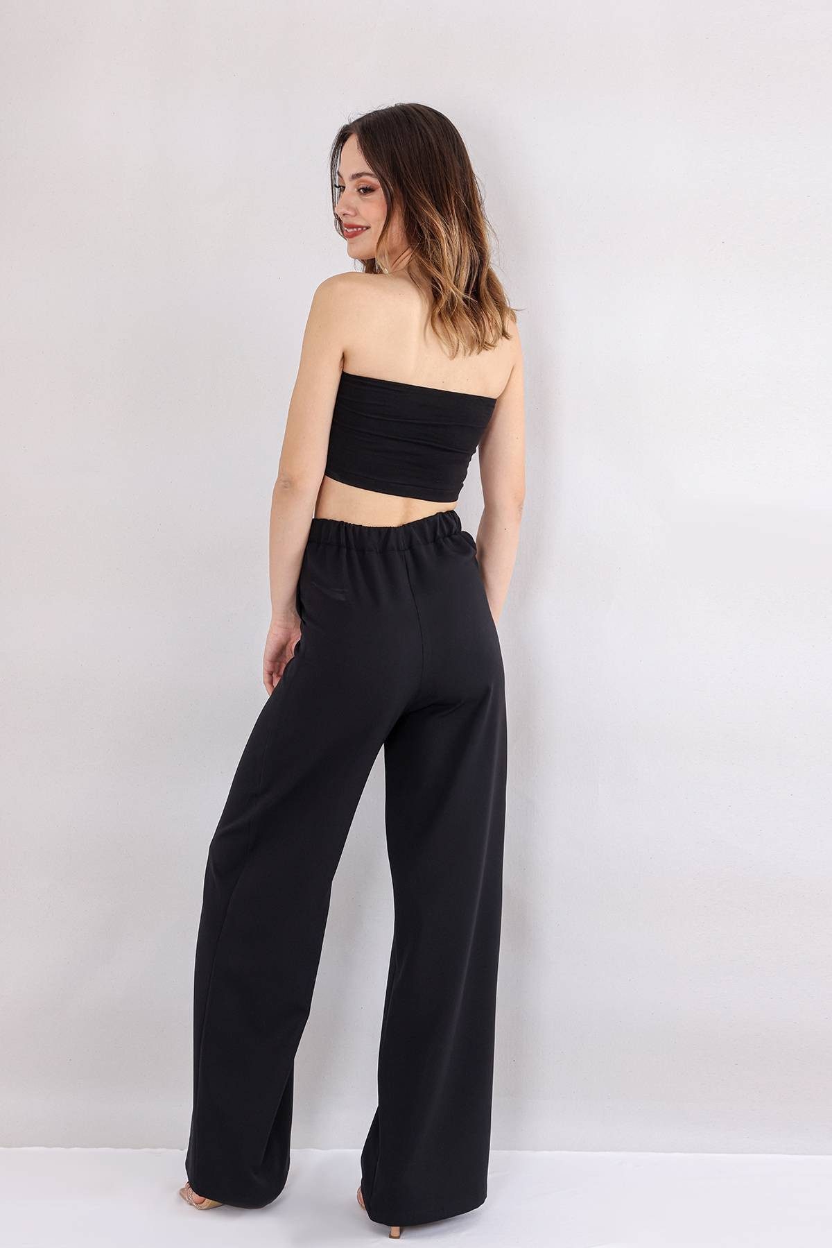 fashionshowcase Schlupfhose Damen High Waist Marlenehose weit elastisch Taschen Elastischer Bund, Alltags-Allrounder