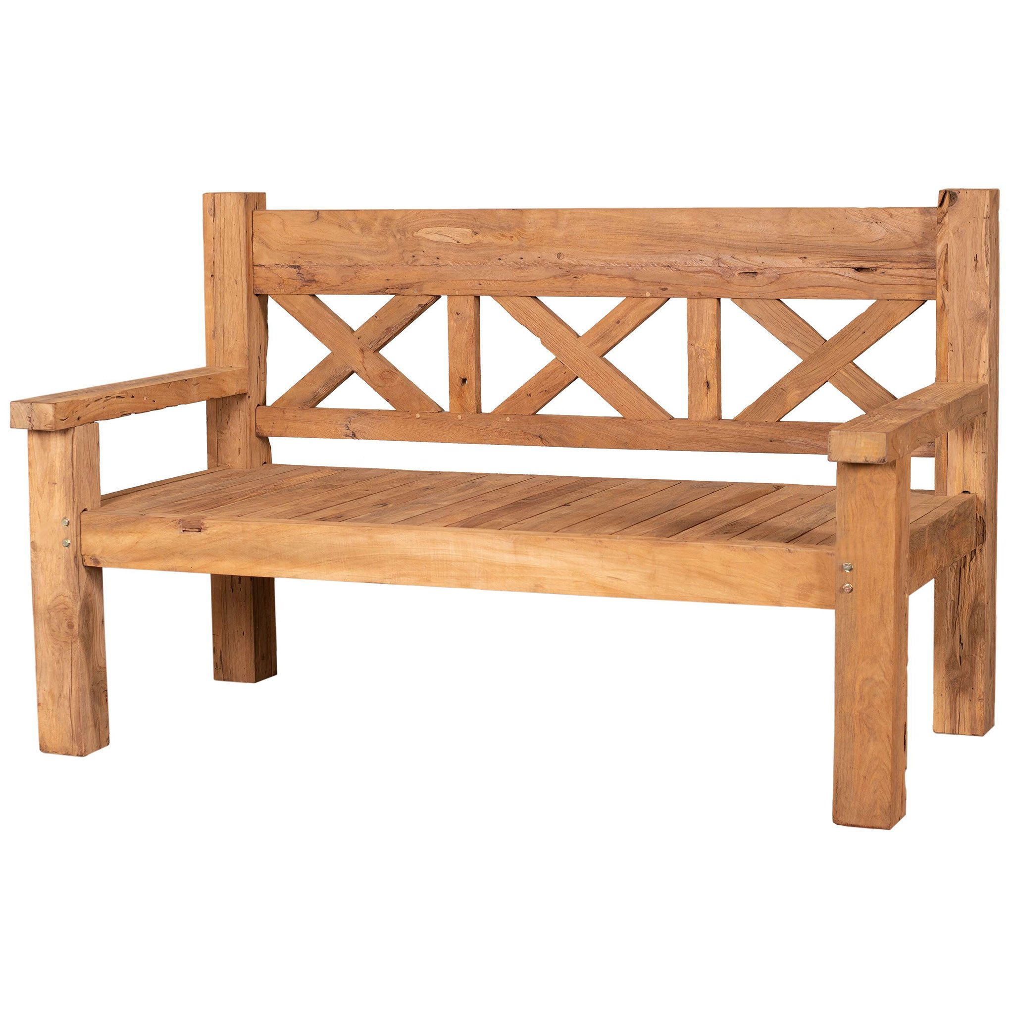 bene living Gartenbank Rustique 160 cm - Teakholz, rustikales Design - extra breite Sitzfläche