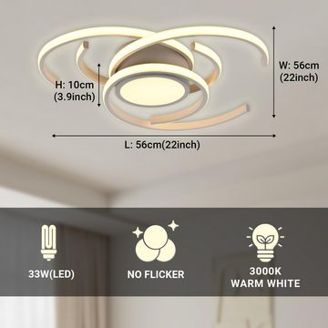 LQWELL Deckenleuchte LED Deckenlampe, 33W 3000K 560 * 560 * 100mm, Küchenlampe Modern Schlafzimmerlampe aus Aluminium, für Wohnzimmer Schlafzimmer Küche Balkon Flur Keller Büro