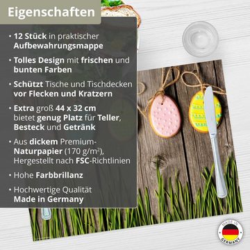 Platzset, Tischset Frühling, Ostern & Blumen - Ostergebäck mit Grashalmen, Tischsetmacher, (aus Naturpapier in Aufbewahrungsmappe, 12-St., 44 x 32 cm / bunt), Made in Germany