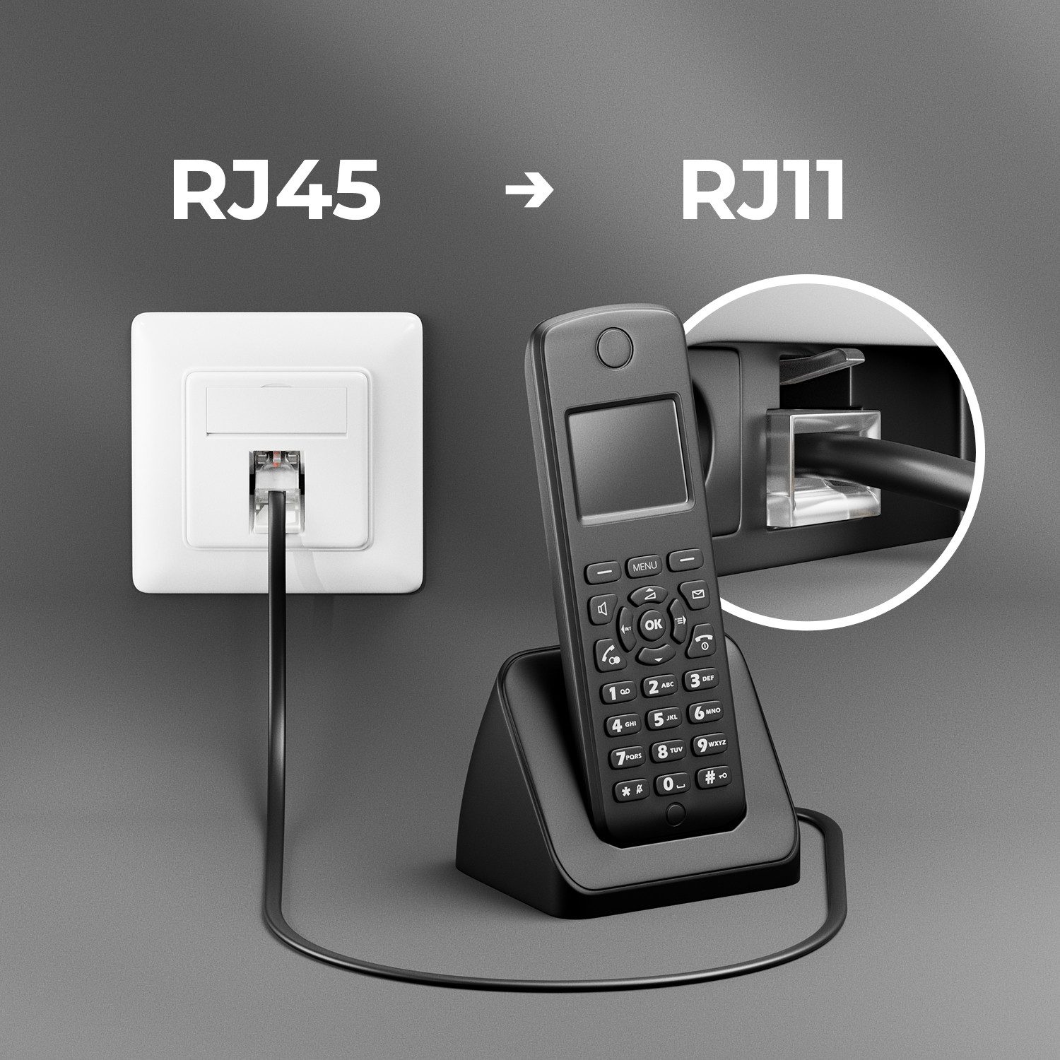 deleyCON deleyCON 0,5m Telefonkabel RJ11 auf RJ45 Modularkabel DSL VDSL LAN-Kabel