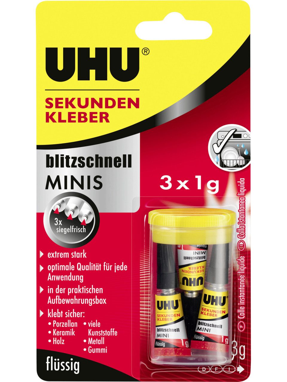 UHU Bastelkleber UHU Sekundenkleber blitzschnell Minis 3 g (3 x 1