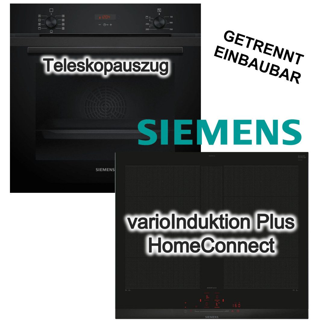 SIEMENS Backofen-Set 3DHeißluft Hydrolyse Teleskopauszug + Induktionsfeld flexZonen Boost, mit 1-fach Teilauszug, Hydrolyse