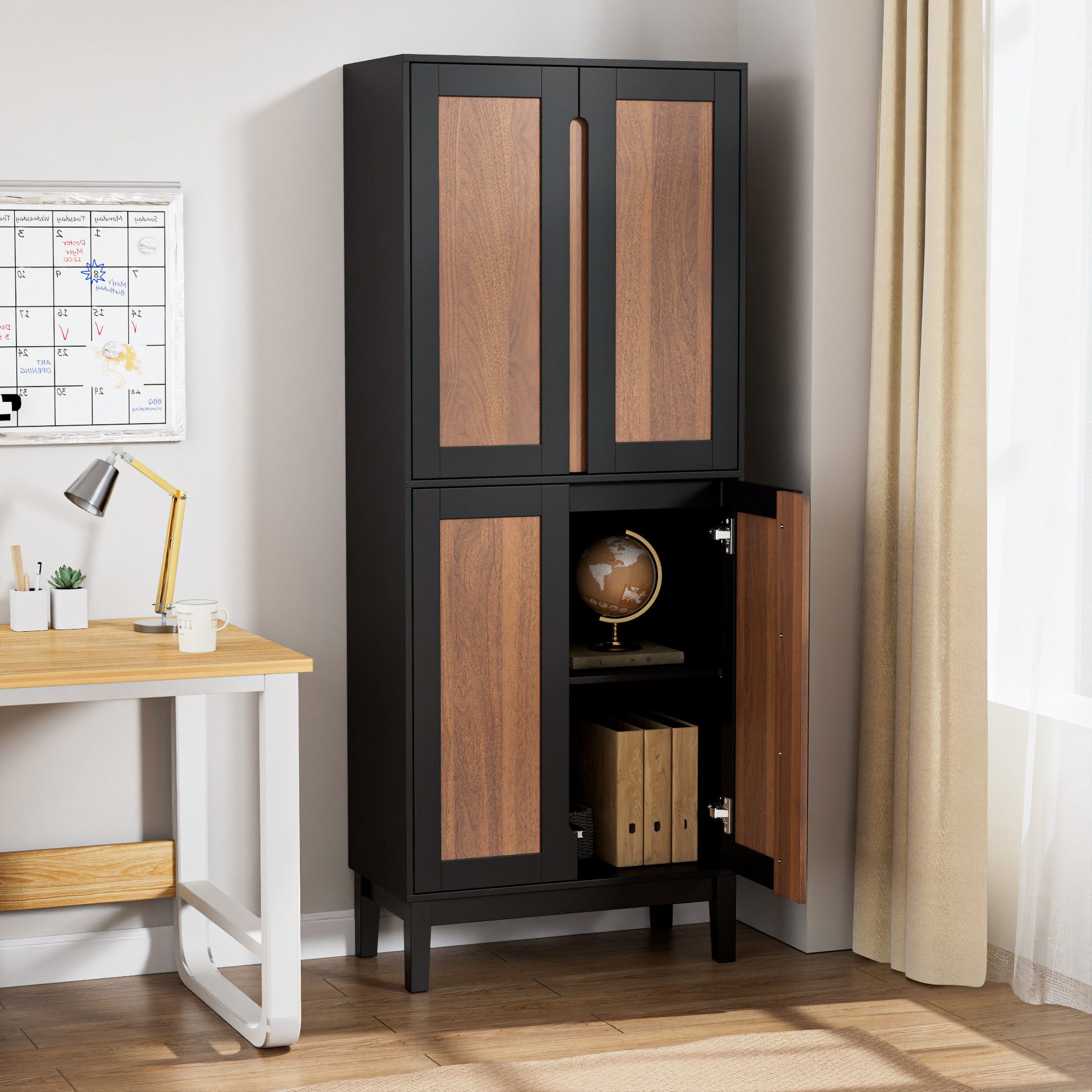 UEV Hochschrank mit 4 Türen, Kücheschrank, Badzimmerschrank (vielseitig einsetzbar für Flur, Küche, Hauswirtschaftsraum) Mehrzweckschrank Aktenschrank Hochschrank mit verstellbare Ablage