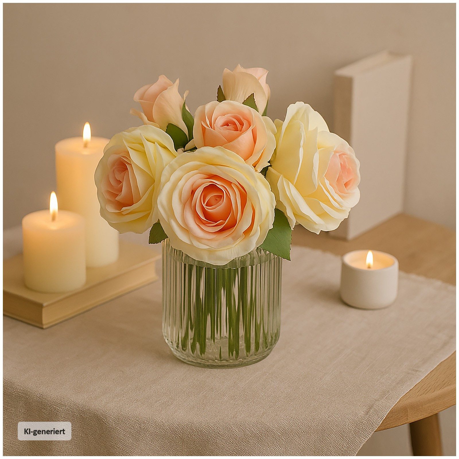 Kunstblume Rosenstrauß mit Vase Rosa, HTI-Living, Höhe 31 cm, Blumenstrauß