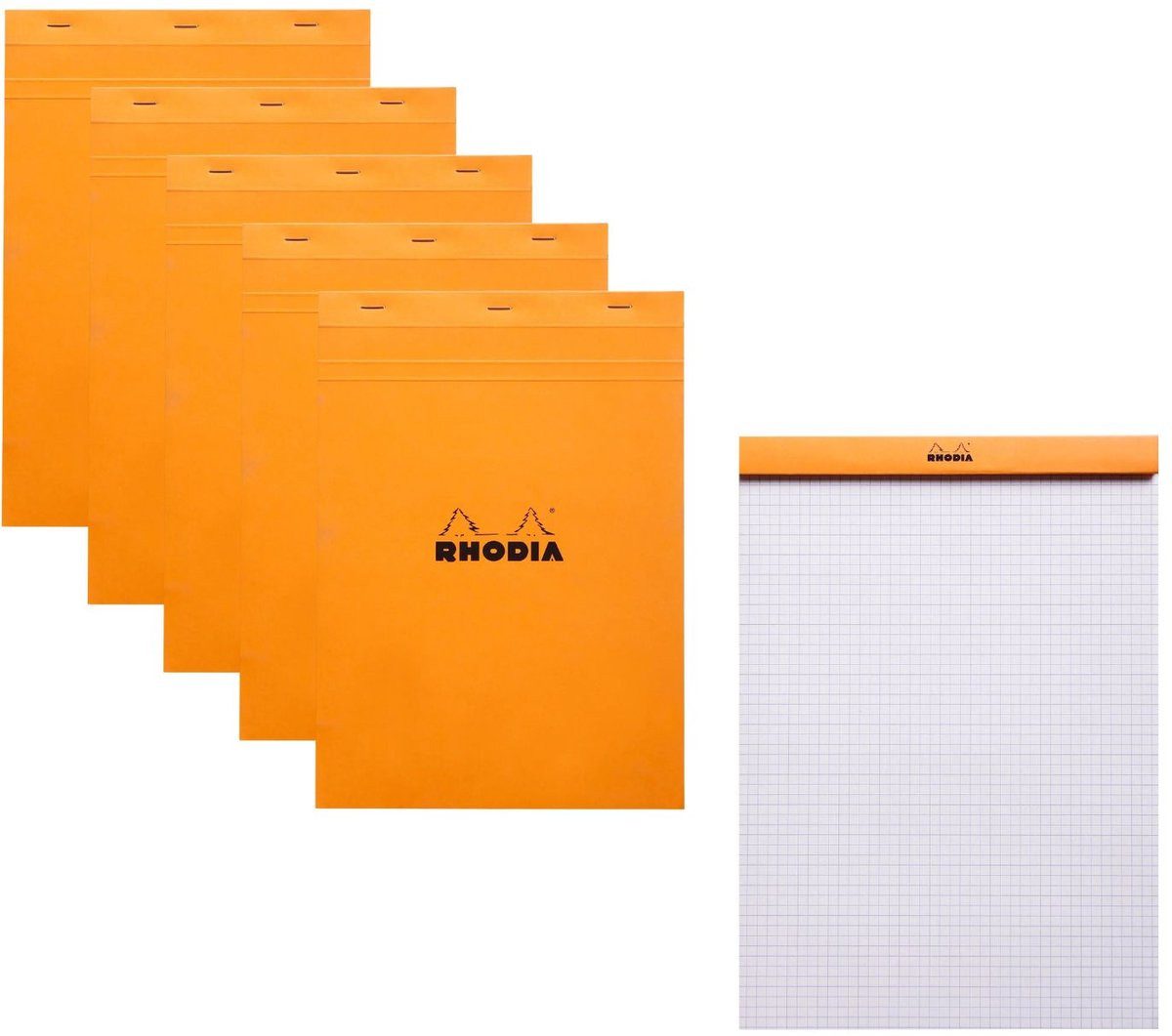 Rhodia Notizblock Notizblock N18 A4 kariert 5x5 80 g 80 Seiten 5 Stück, 5 Stück