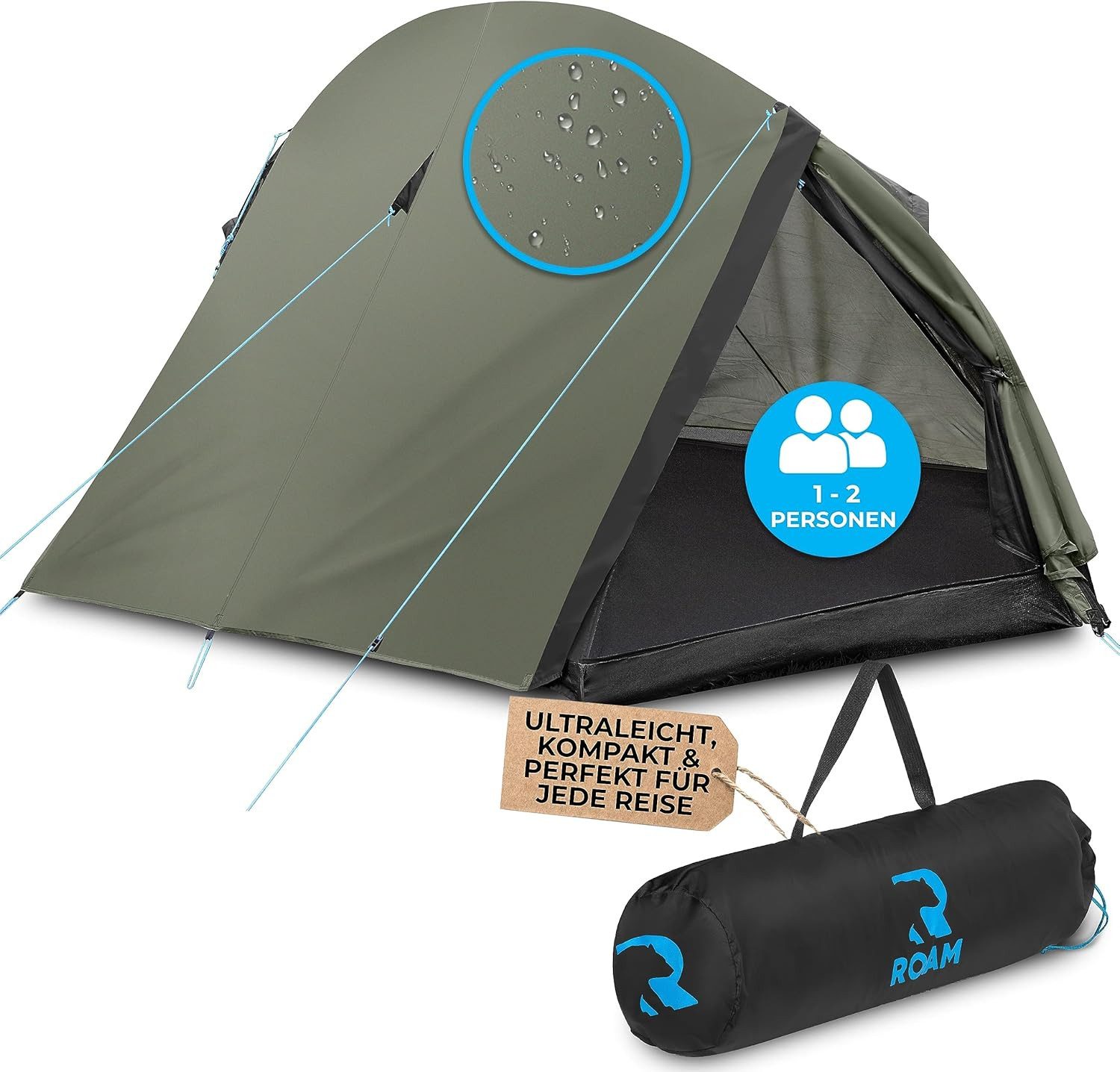 UE Stock Faltzelt ROAM 2 Personen Camping Zelt Ultraleicht wasserdicht wetterfest - Grün, Personen: 2, für jede Art von Reise