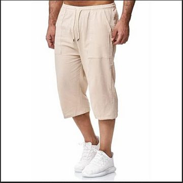 FIDDY Shorts Herren 3/4-Leinen-Shorts, lockere Shorts, Sommer, lässige Cargo-Hose