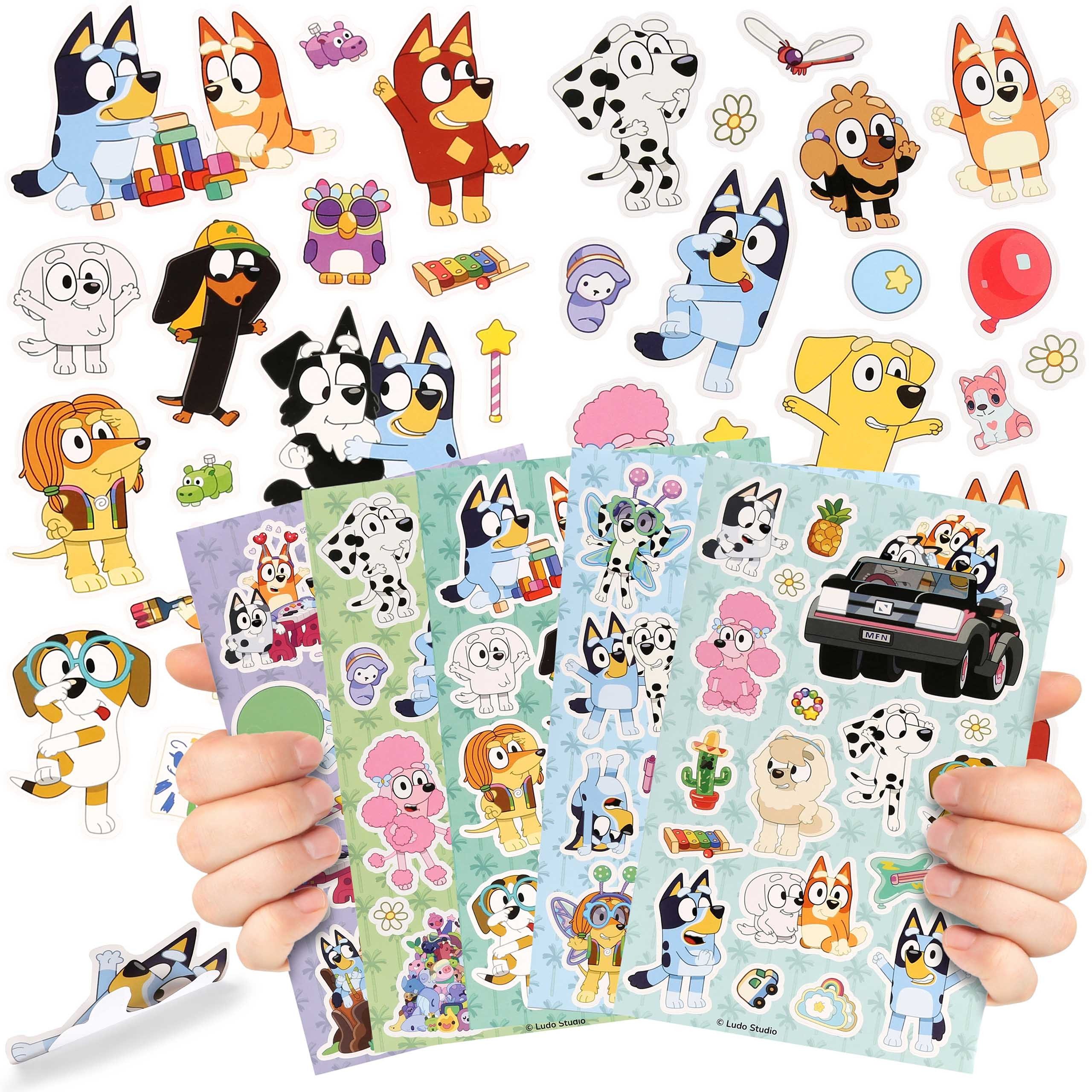 Sarcia.eu Stickerbuch Bluey Sticker für Kinder, selbstklebend, Set 92 Stück