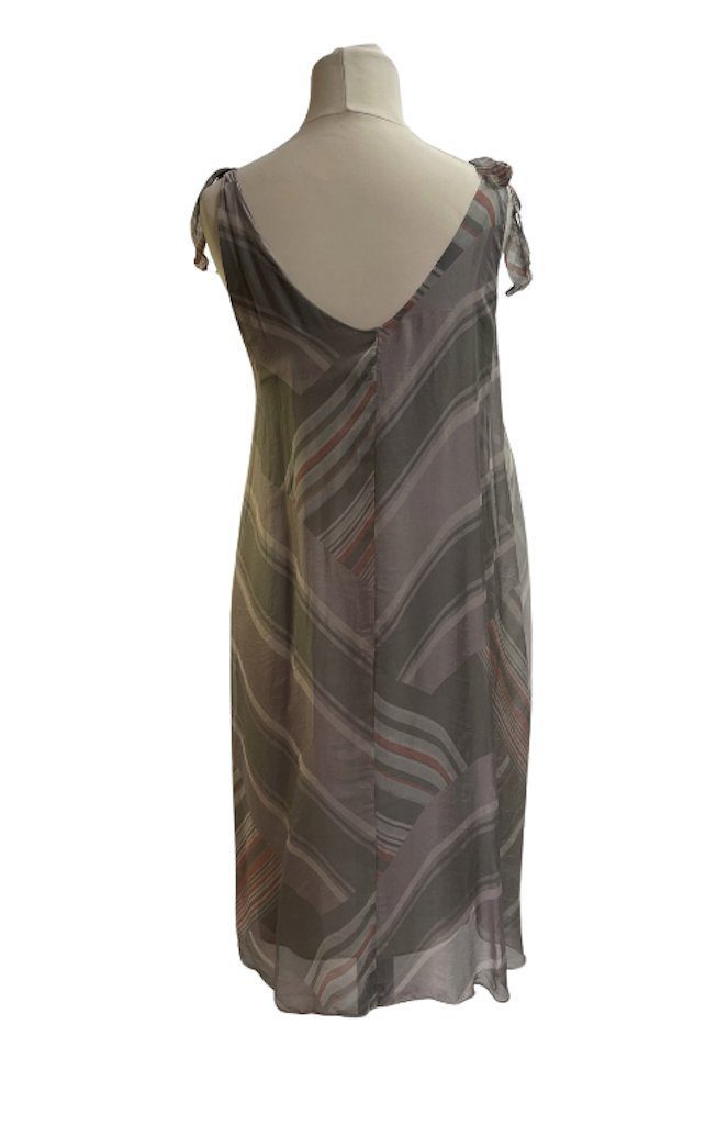 BZNA Sommerkleid Ibiza Taupe gestreift Empire Seidenkleid