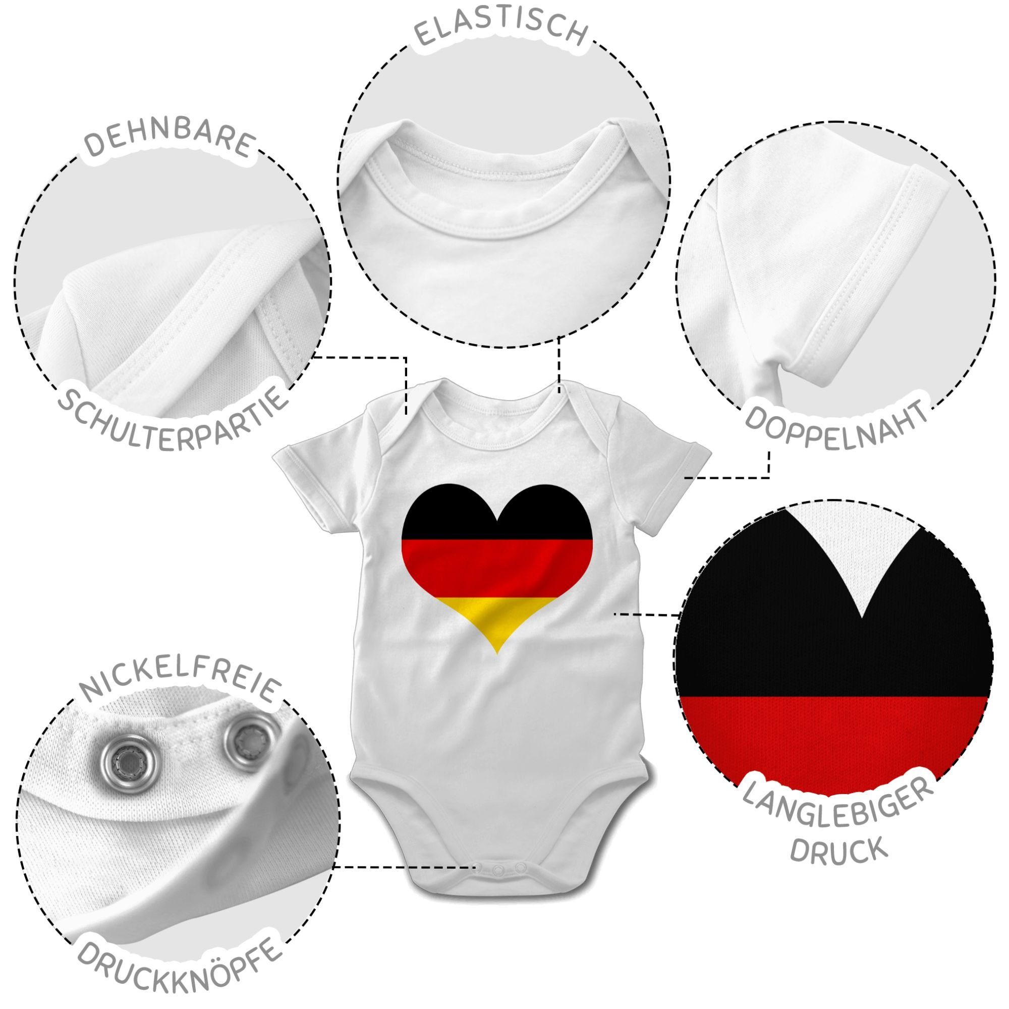 EM Shirtbody 1 Herz Shirtracer klassisch Fussball Weiß Deutschland Baby 2024