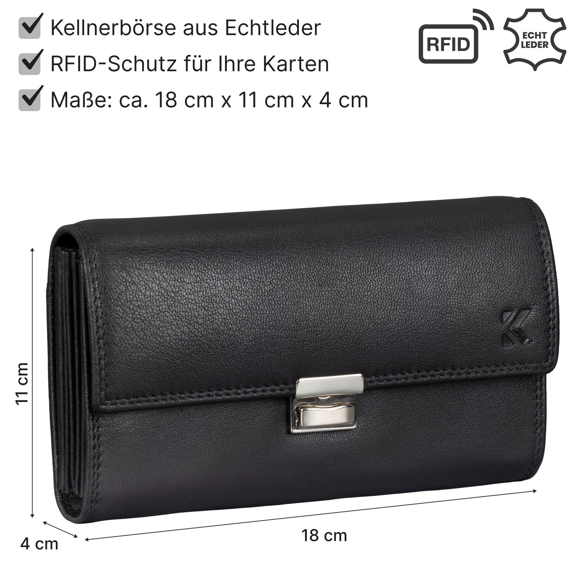 EAAKIE Kellnerbörse Kellnerbörse Kellnergeldbörse Echtleder Taxigeldbörse RFID Schutz, 5 Geldscheinfächer