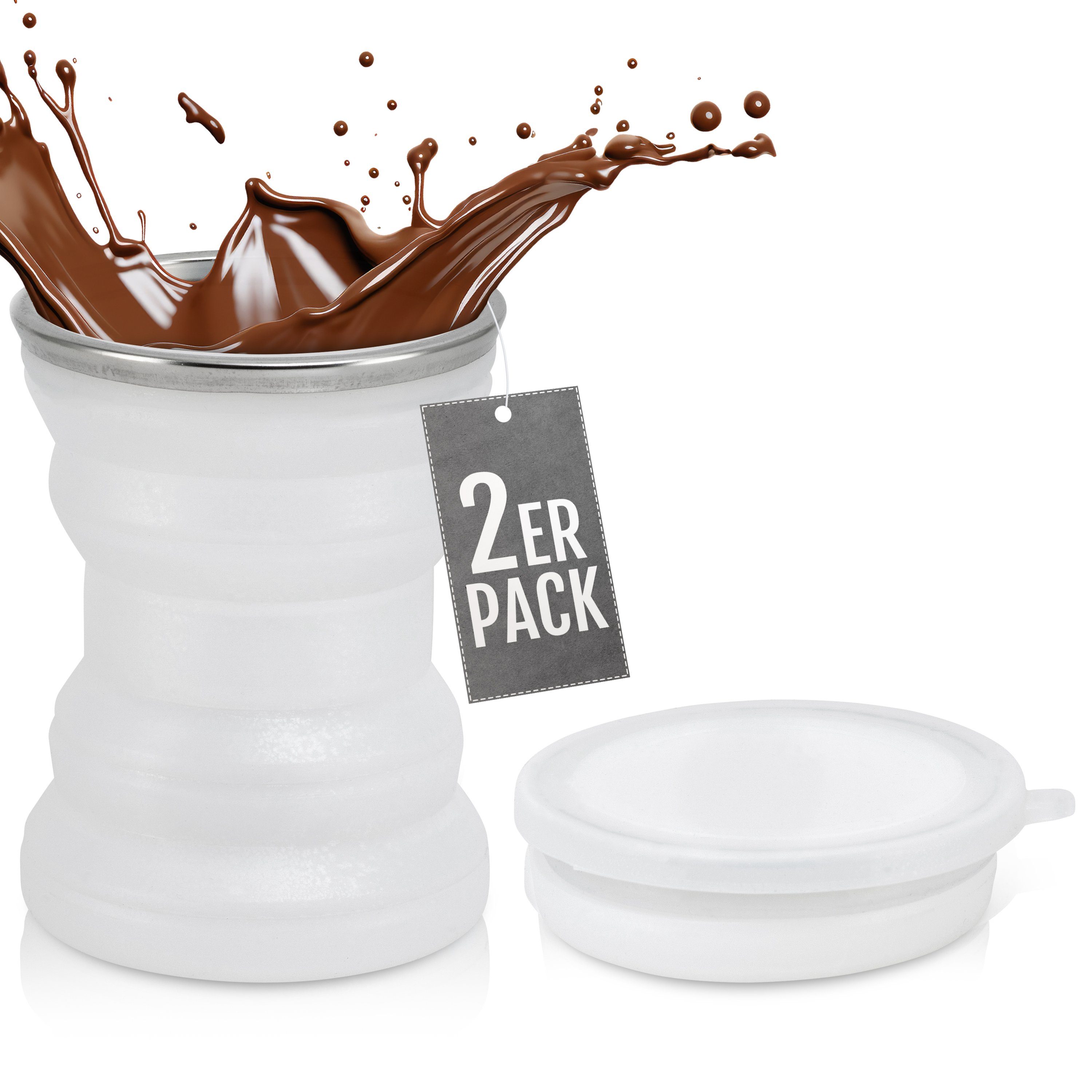 Perfekto24 Silikonbecher Hochwertige Faltbare Weiß 320ml 2er Becher Set - Trinkflasche