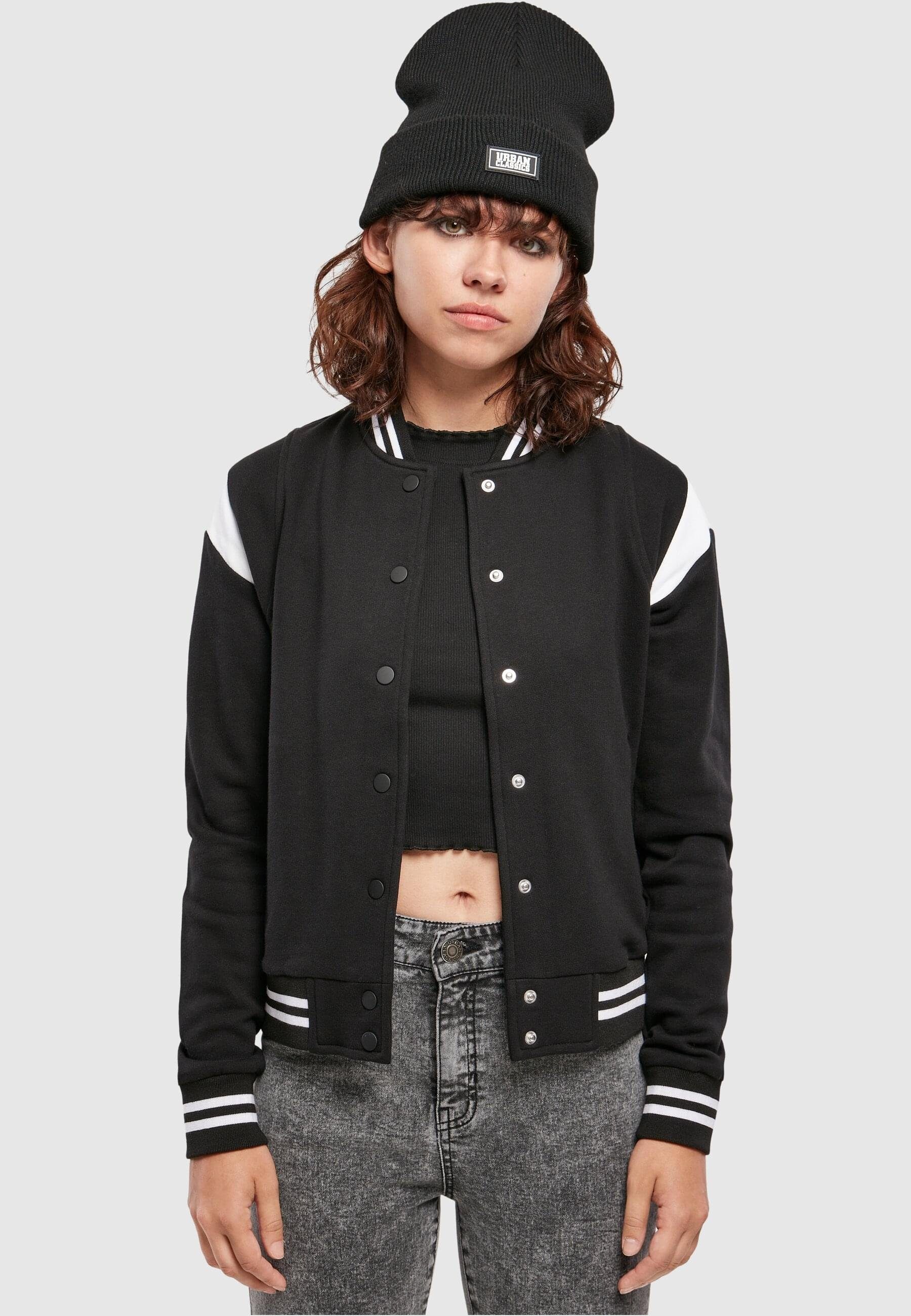 URBAN CLASSICS Damen Collegejacke (1-St) Organic black/white Inset College Jacket Sweat Ladies