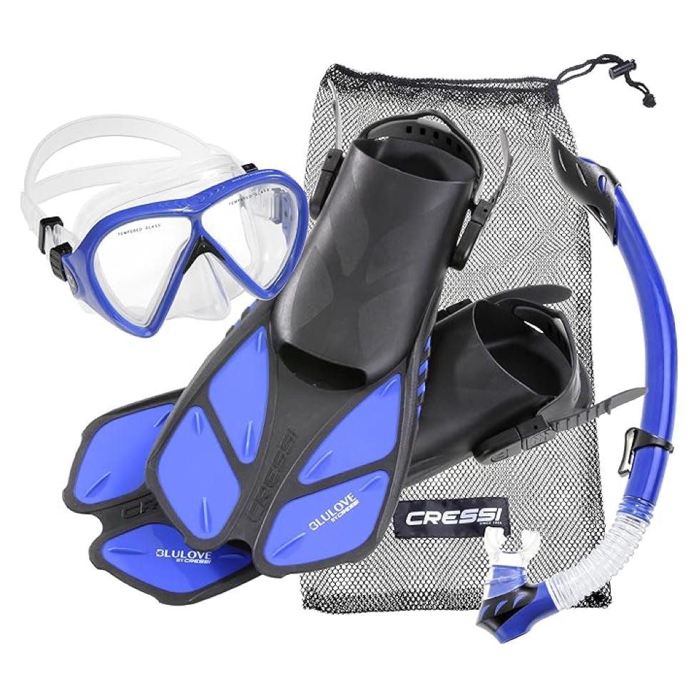 Cressi Schnorchel Tauchset BONETE Deluxe (3er Set aus Tauchmaske, Schnorchel, Flossen, inkl. Beutel, 3er Set aus Tauchmaske, Schnorchel, Flossen, inkl. Beutel)