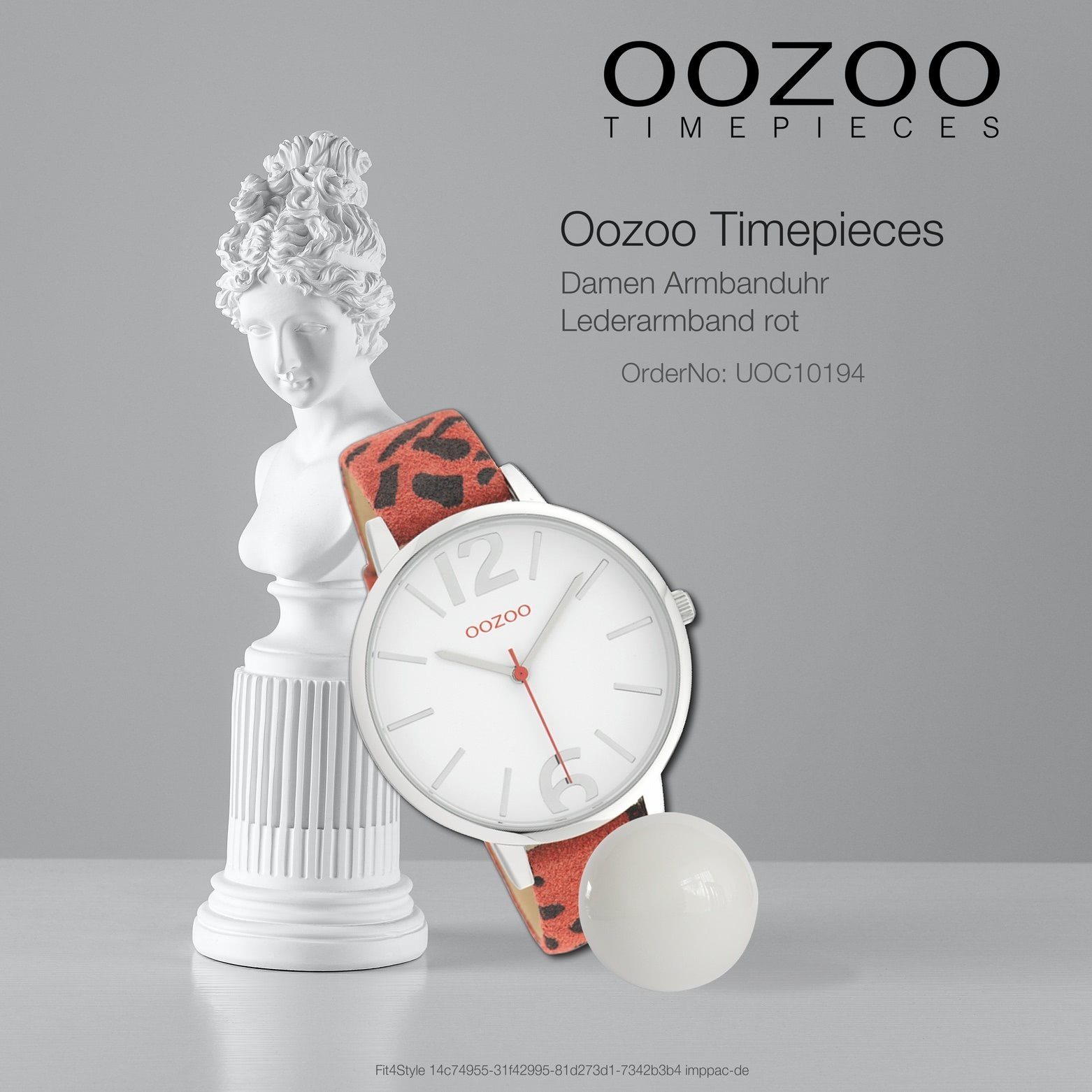 Oozoo Armbanduhr schwarz, rot 43mm) Quarzuhr rund, Damenuhr Fashion-Style (ca. Damen Lederarmband, OOZOO groß
