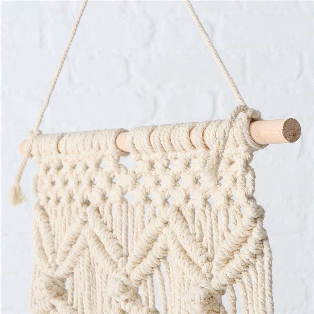 BOLTZE Wanddekoobjekt Haliya 44 x 128 cm, Cremeweiß Baumwolle Makramee Wandbehang Hängedekoration