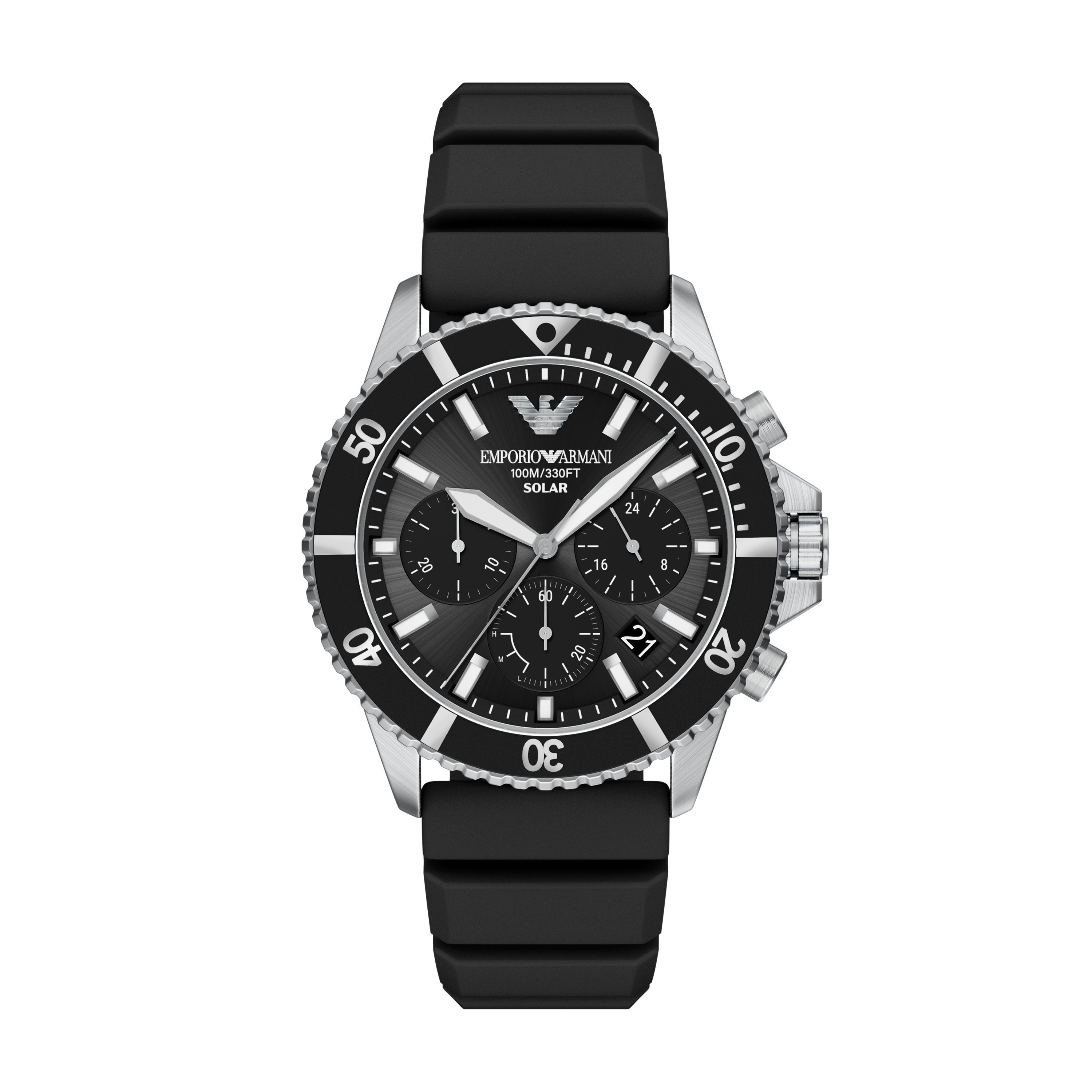 Emporio Armani Chronograph WORLD EXPLORER AR11830, Armbanduhr, Solar, Silikonarmband, analog, Tag, Stoppfunktion
