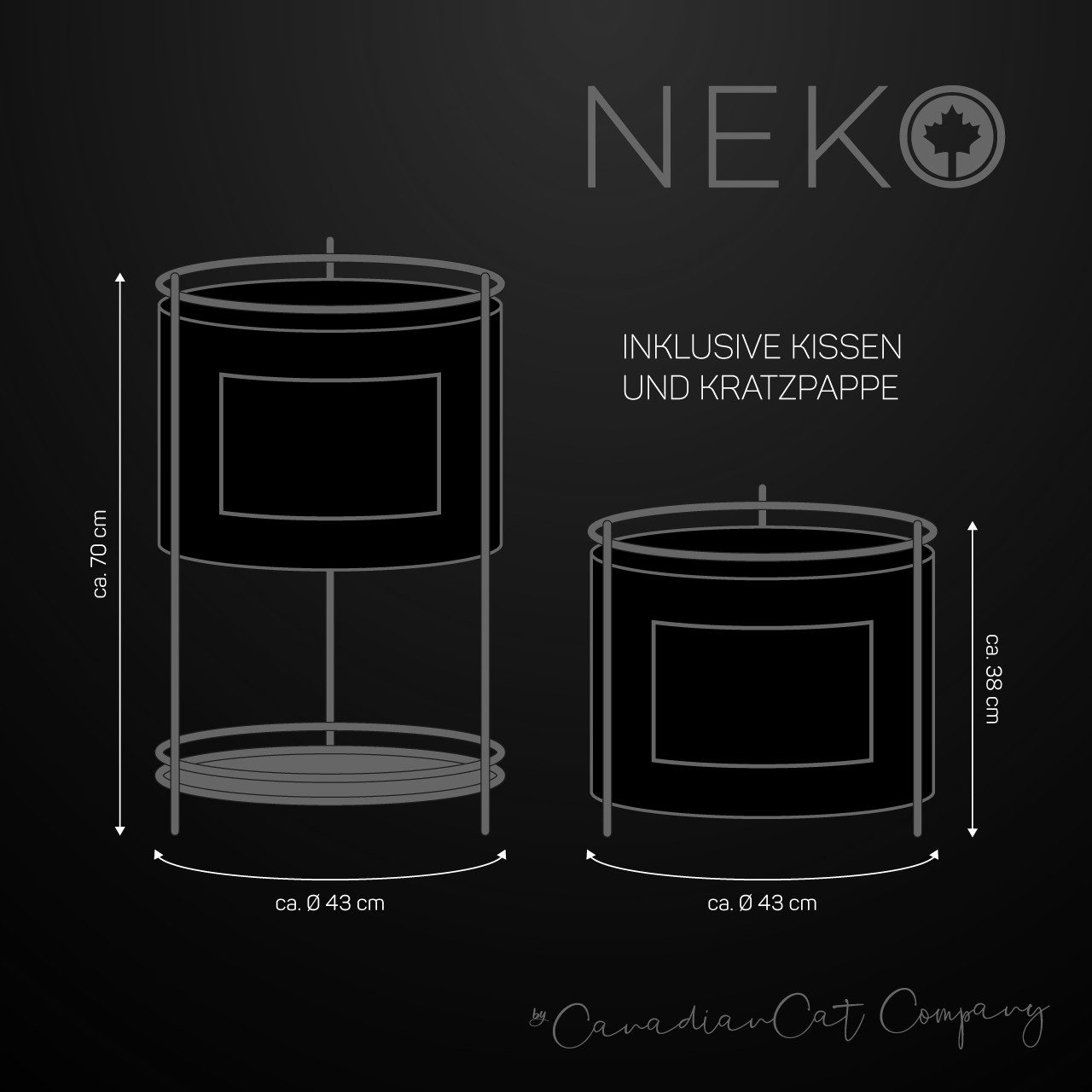 Canadian Cat Company Tierbett Katzenhöhle NEKO Beistelltisch inkl. Kratzpappe, Anthrazit, Katzenbett, Katzenmöbel, 43 x 43 x 70 cm