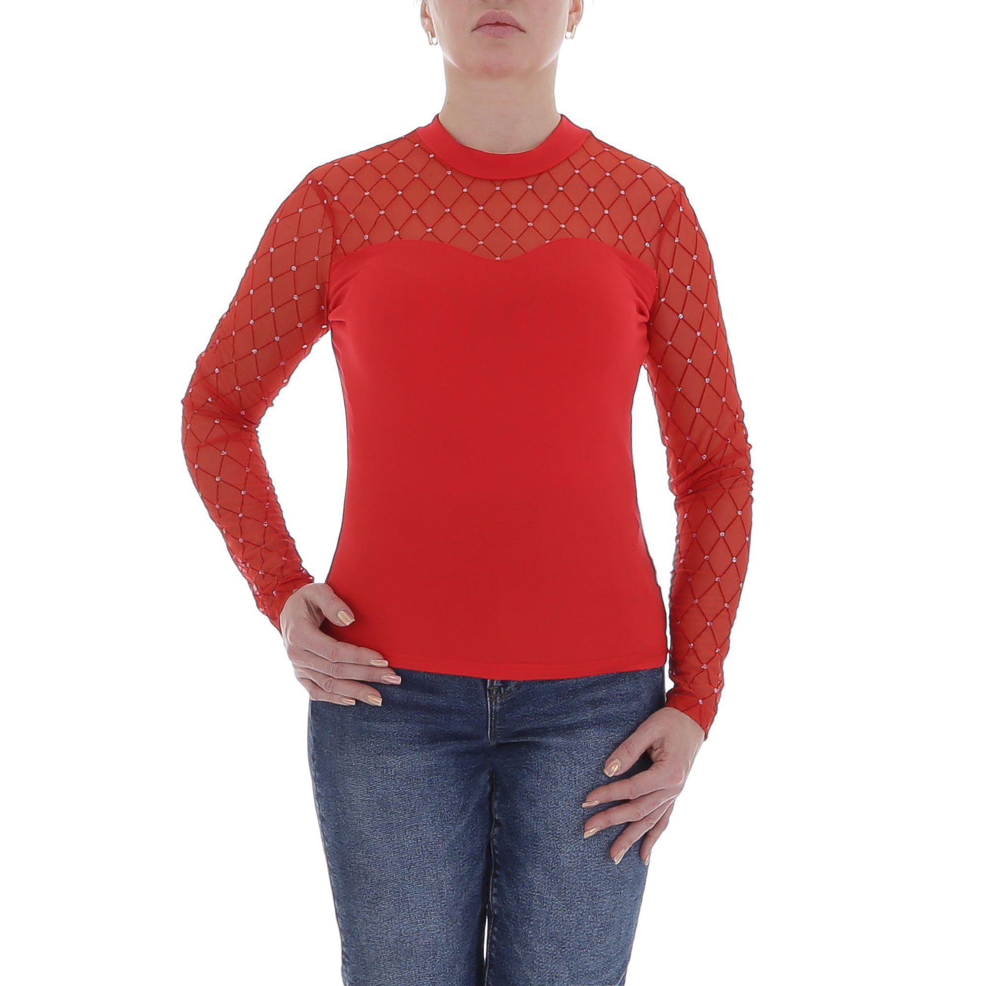 Ital-Design Langarmbluse Damen Elegant (85915907) Glitzer Transparent Top & günstig online kaufen