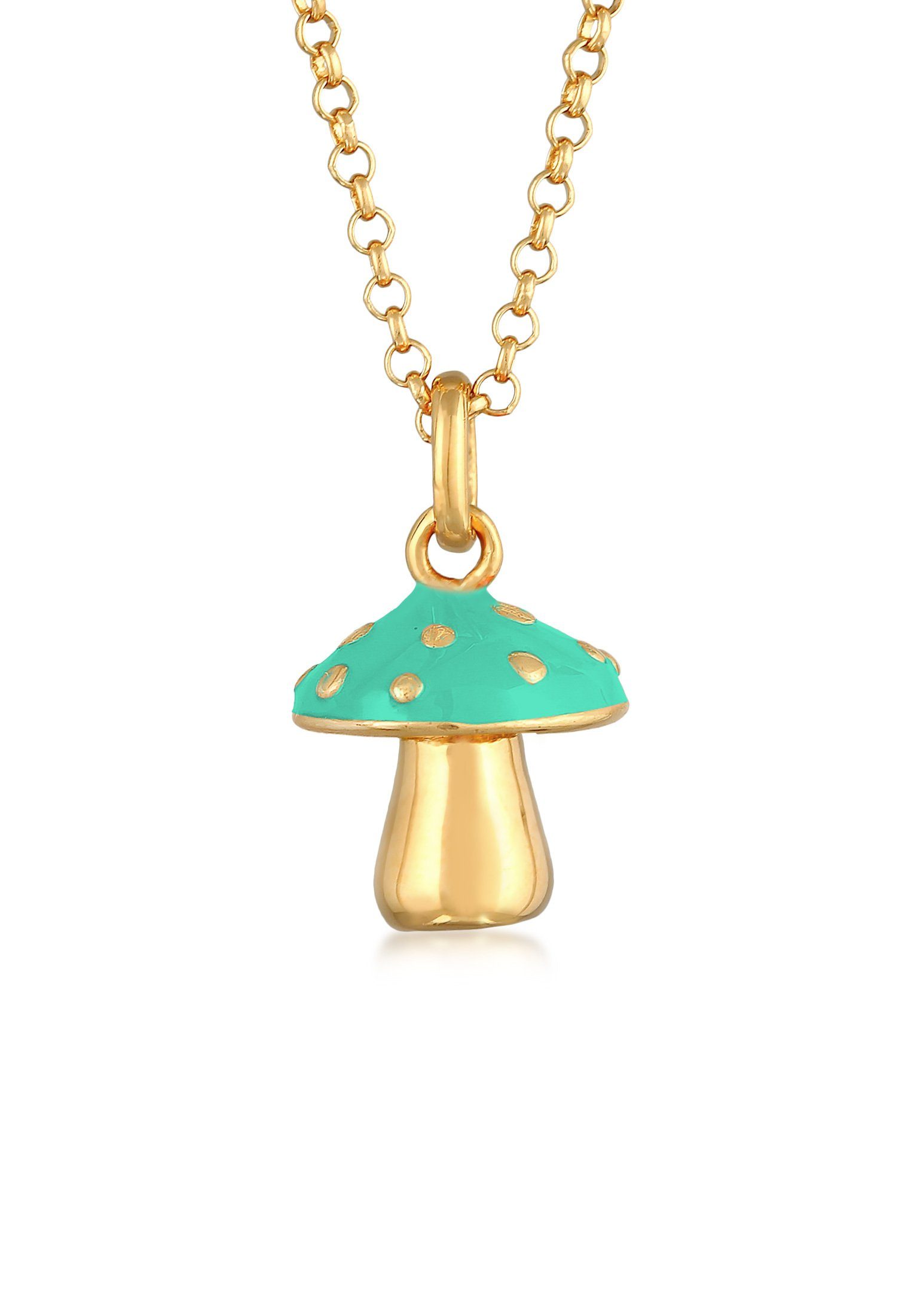Elli Kette mit Anhänger Pilz Glück Emaille 925 Silber vergoldet, Fliegenpilz