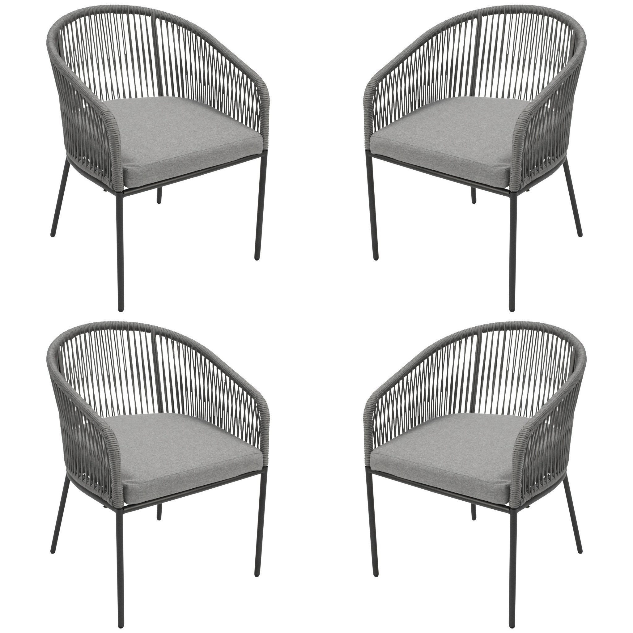 DEGAMO Gartensessel ANCONA (4-St., bestehend aus 4x Sessel), Metall anthrazit + Rope grau, Sitzpolster grau, moderne Optik