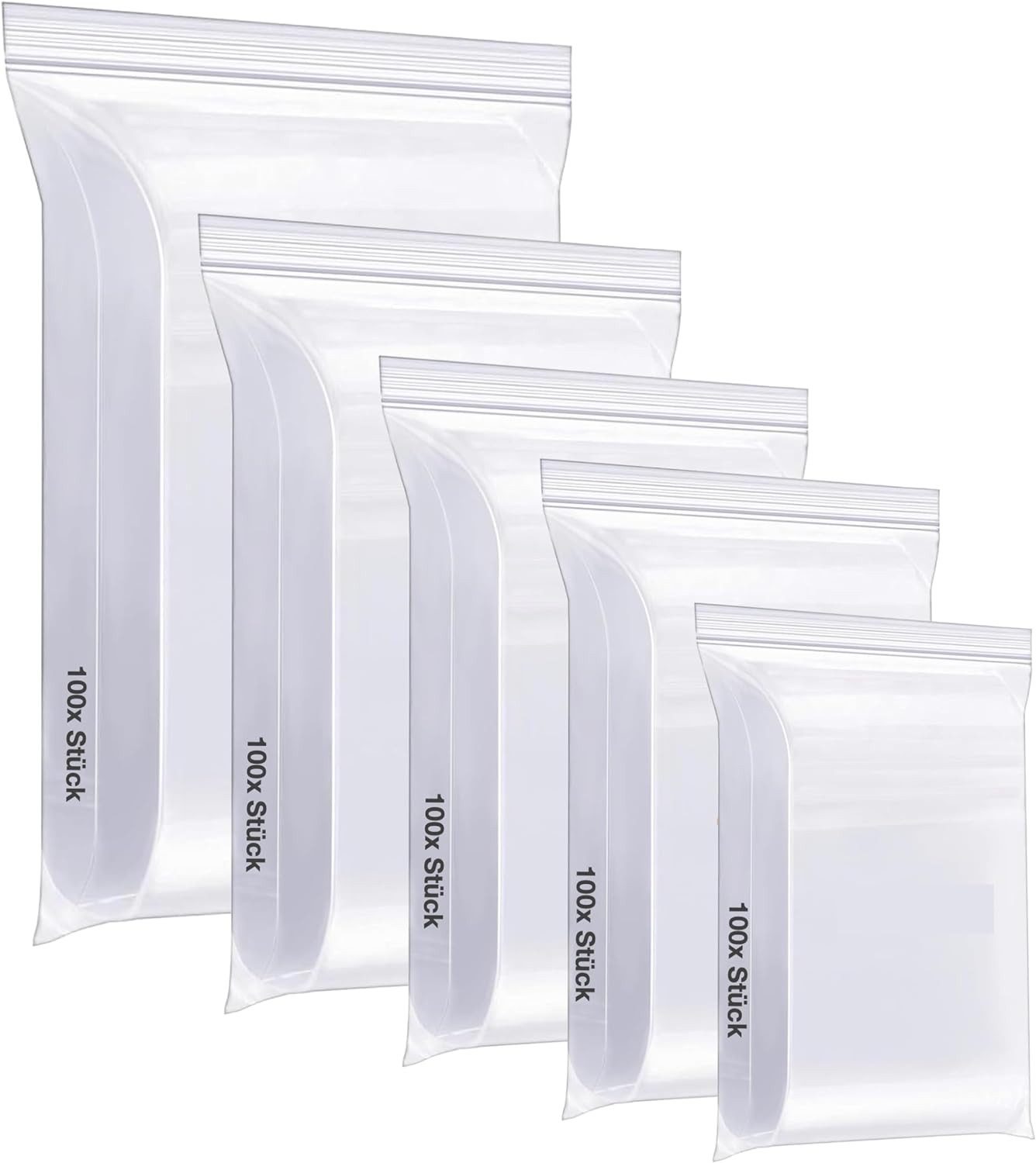 Everhomely® Folienbeutel 500x Zip Druckverschlussbeutel verschließbar Plastikbeutel transparent, 5 verschiedene Größe