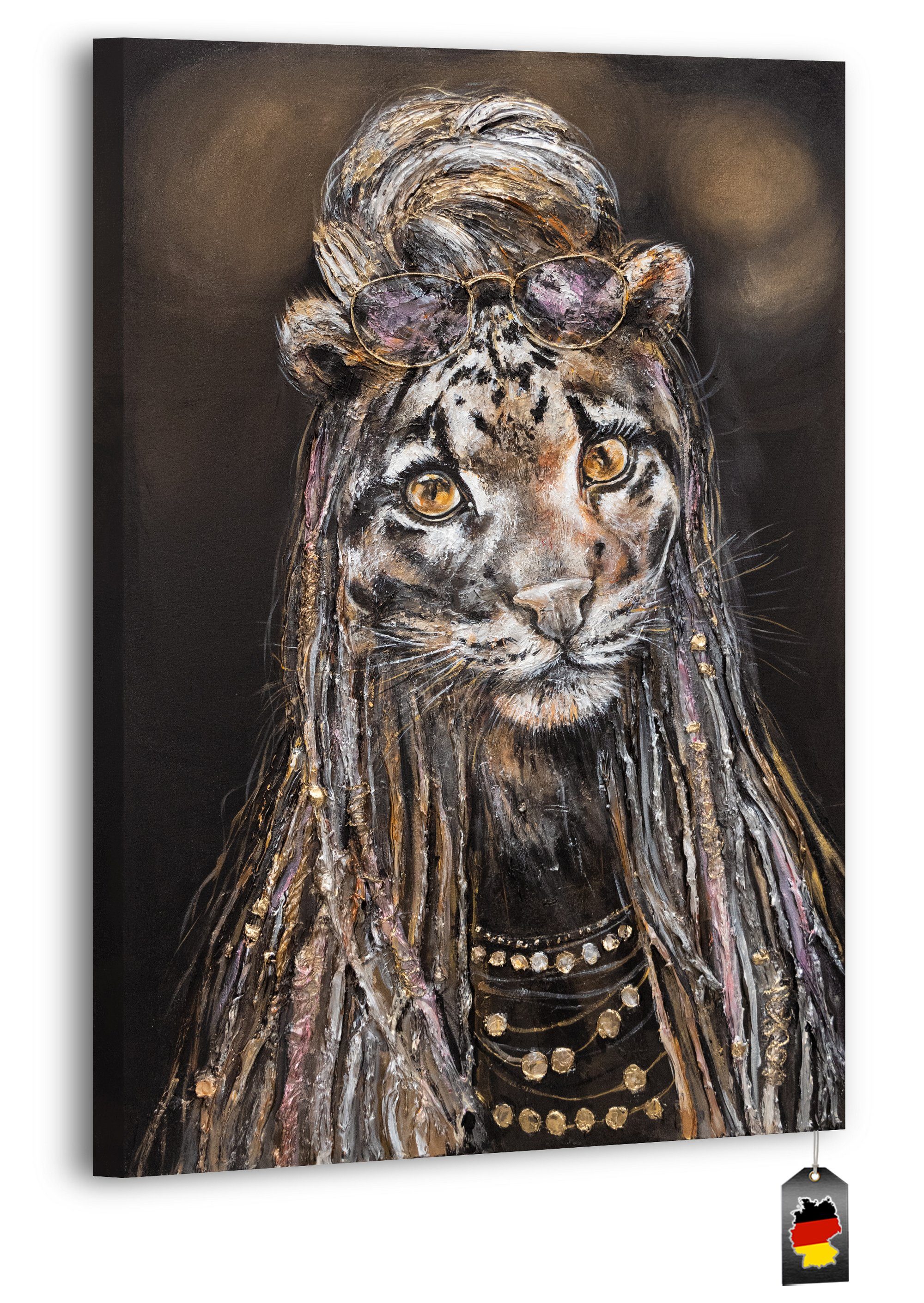 Leopard YS-Art Agilität, Bild Tiere, Gemälde Tier Gold Leinwand Handgemalt