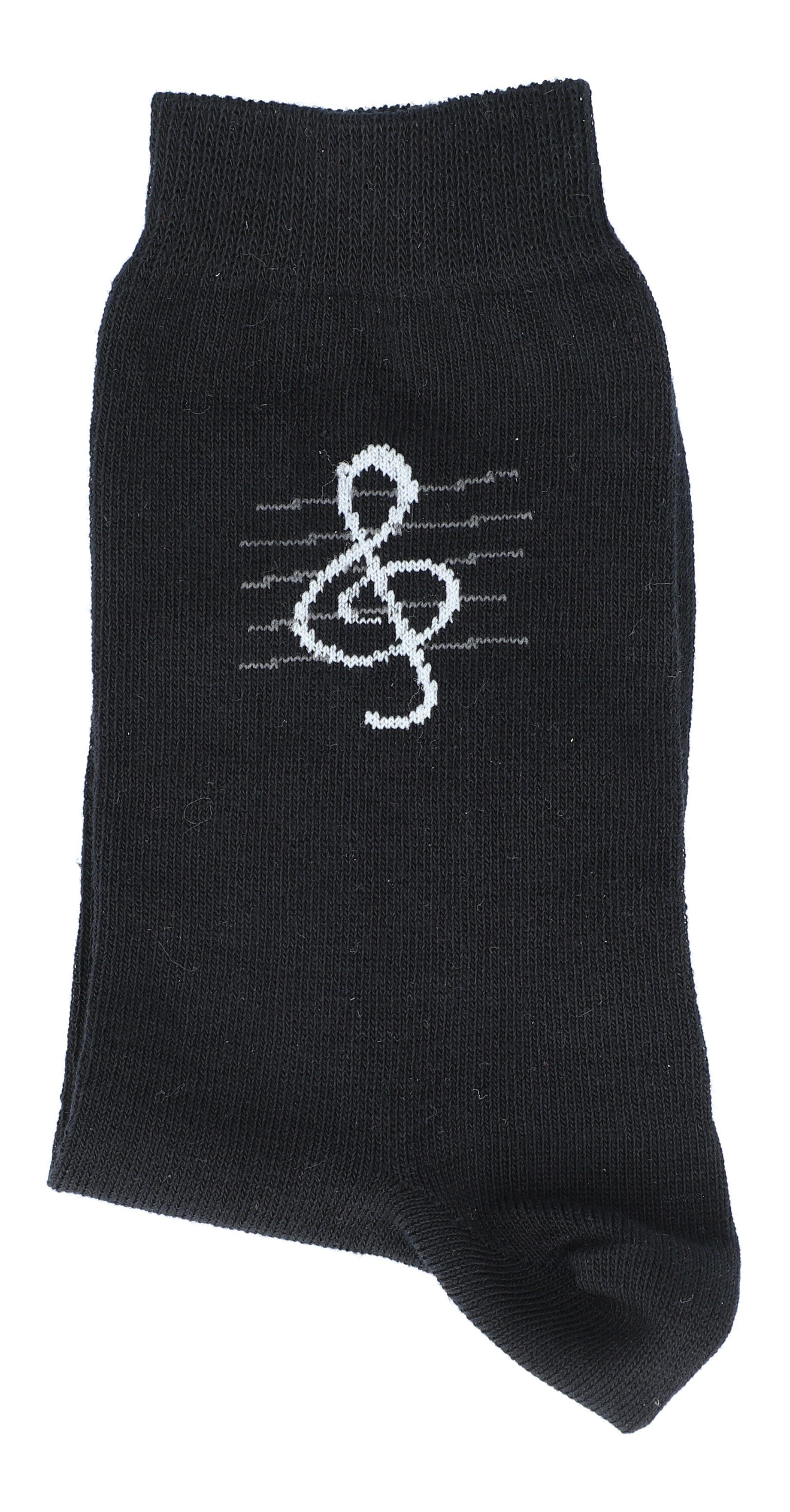 Musikboutique Freizeitsocken schwarze Socken mit eingewebtem Violinschlüssel, Musik-Socken - (1-Paar) mit eingewebtem Violinschlüssel Gr. 27/30