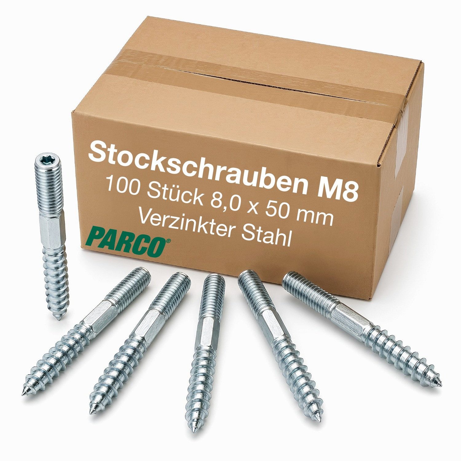 PARCO Stockschraube M8 - TX25, Holzgewinde, Sechskantschaft, 100 St., (100 St), Spitze mit Holzgewinde Sechskantschaft