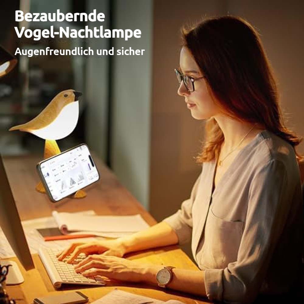 QUBEBU LED Nachttischlampe Nachtlicht Kabellos Tischlampe Vogel Diffuser Touch Dimmbare Aufladbar, Dimmbar & Timer, LED fest integriert, mit Fernbedienung, 2600mAh, Kaltweiß & Warmweiß & Neutralweiß, Nachtlicht für Kinder Erwachsene, kreative Geschenke für Männer Frauen