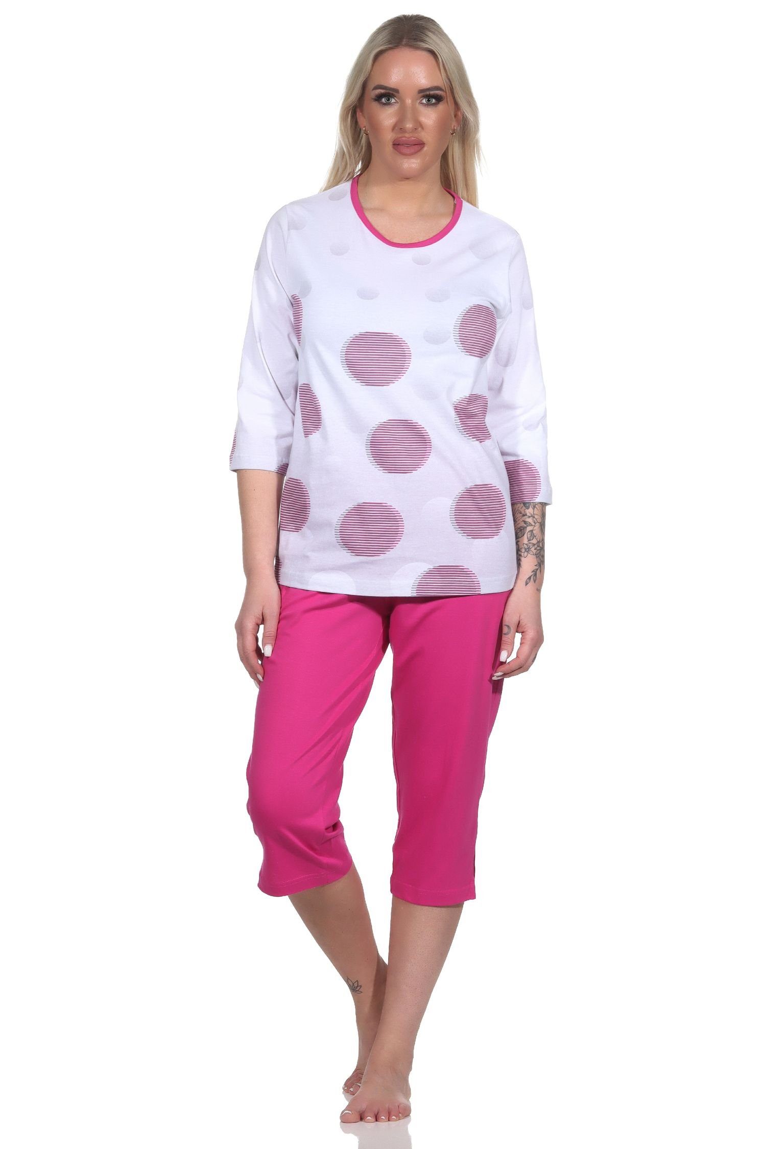 Normann Pyjama Damen kurzarm Capri Schlafanzug in Tupfen Optik - auch in Übergrößen pink