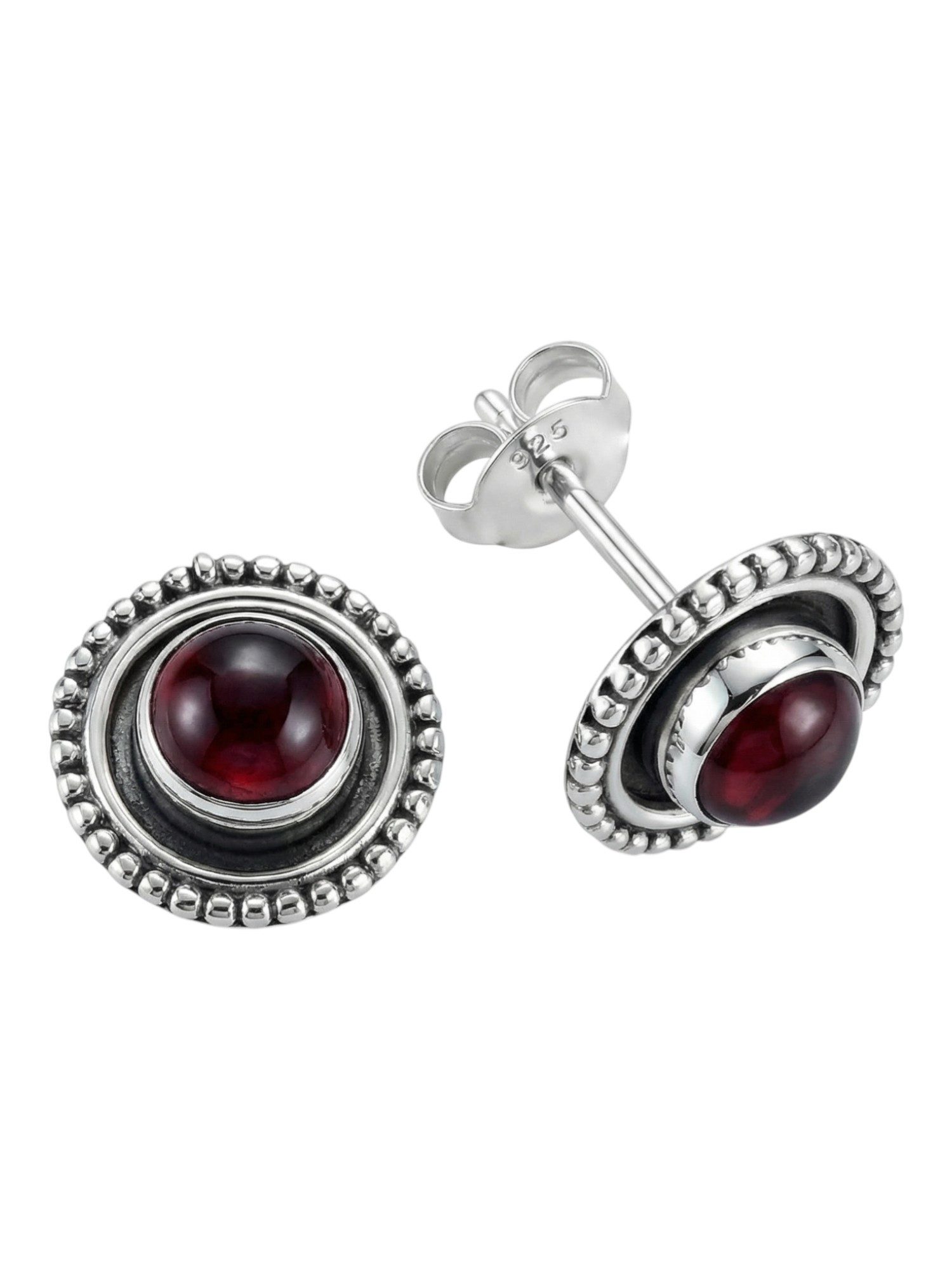 Paar Ohrstecker BULAN aus 925 Silber mit Granat