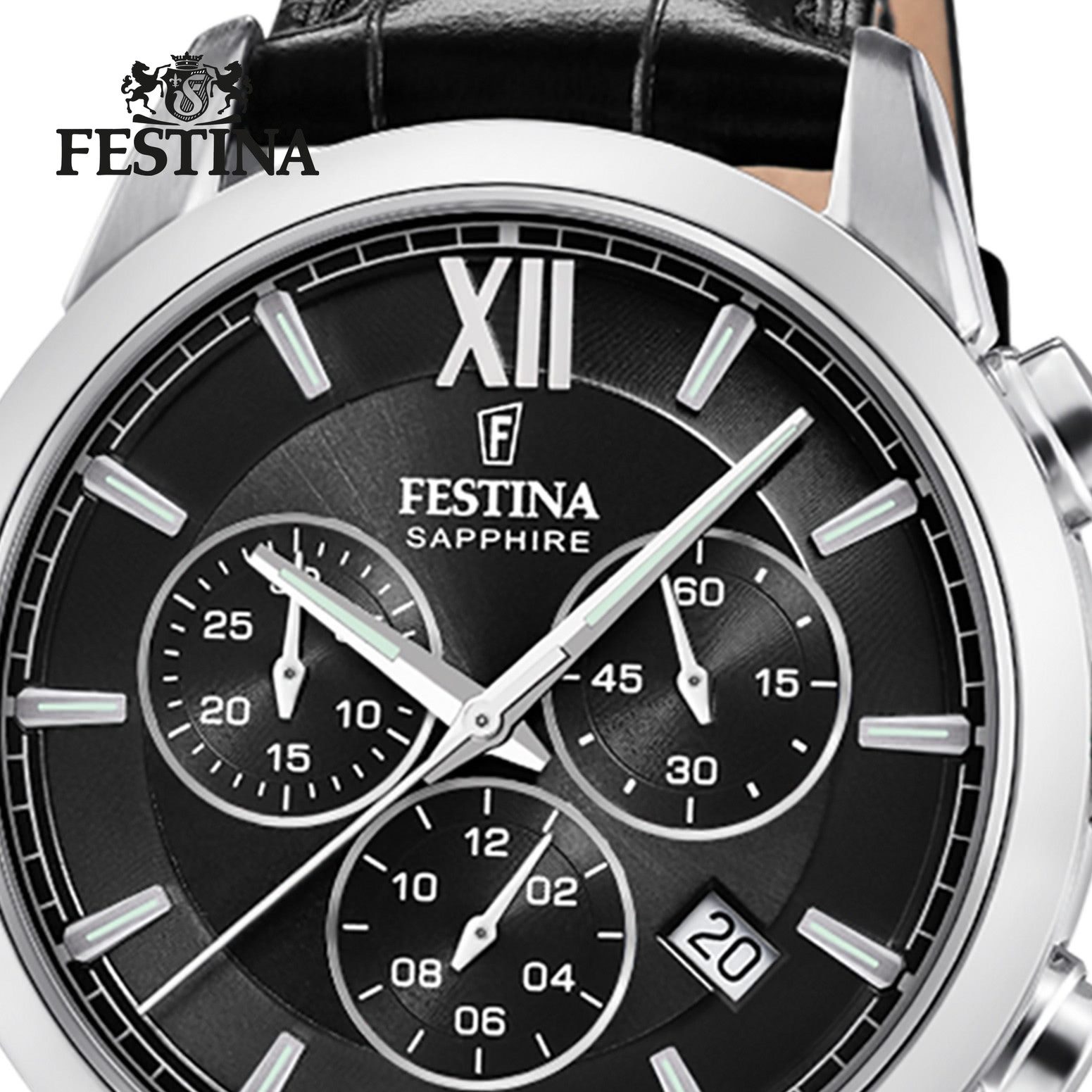 Festina Chronograph Festina Herrenuhr Leder schwarz Festina, (Chronograph), Herren Armbanduhr rund, Lederarmband schwarz, Elegant