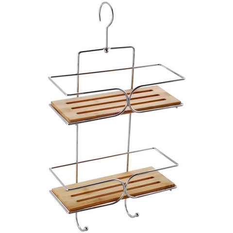 MSV Duschregal Bambus, 2 Ablagen, mit Haken, 25 x 11 x 38 cm