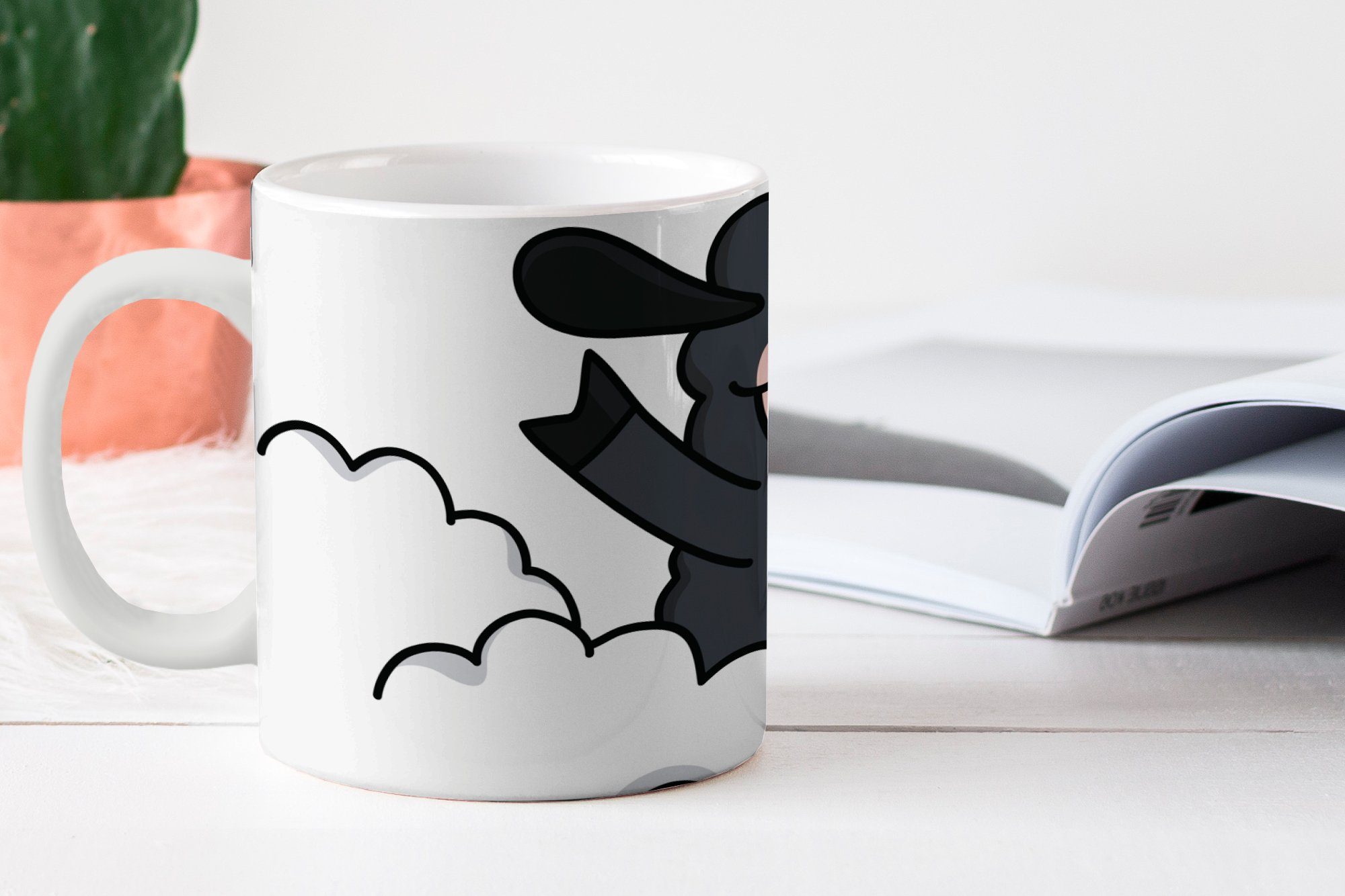 MuchoWow Kaffeetassen, Wolken, Schafes Tasse Becher, Teetasse, Illustration Geschenk den Keramik, in Teetasse, Eine schwarzen eines