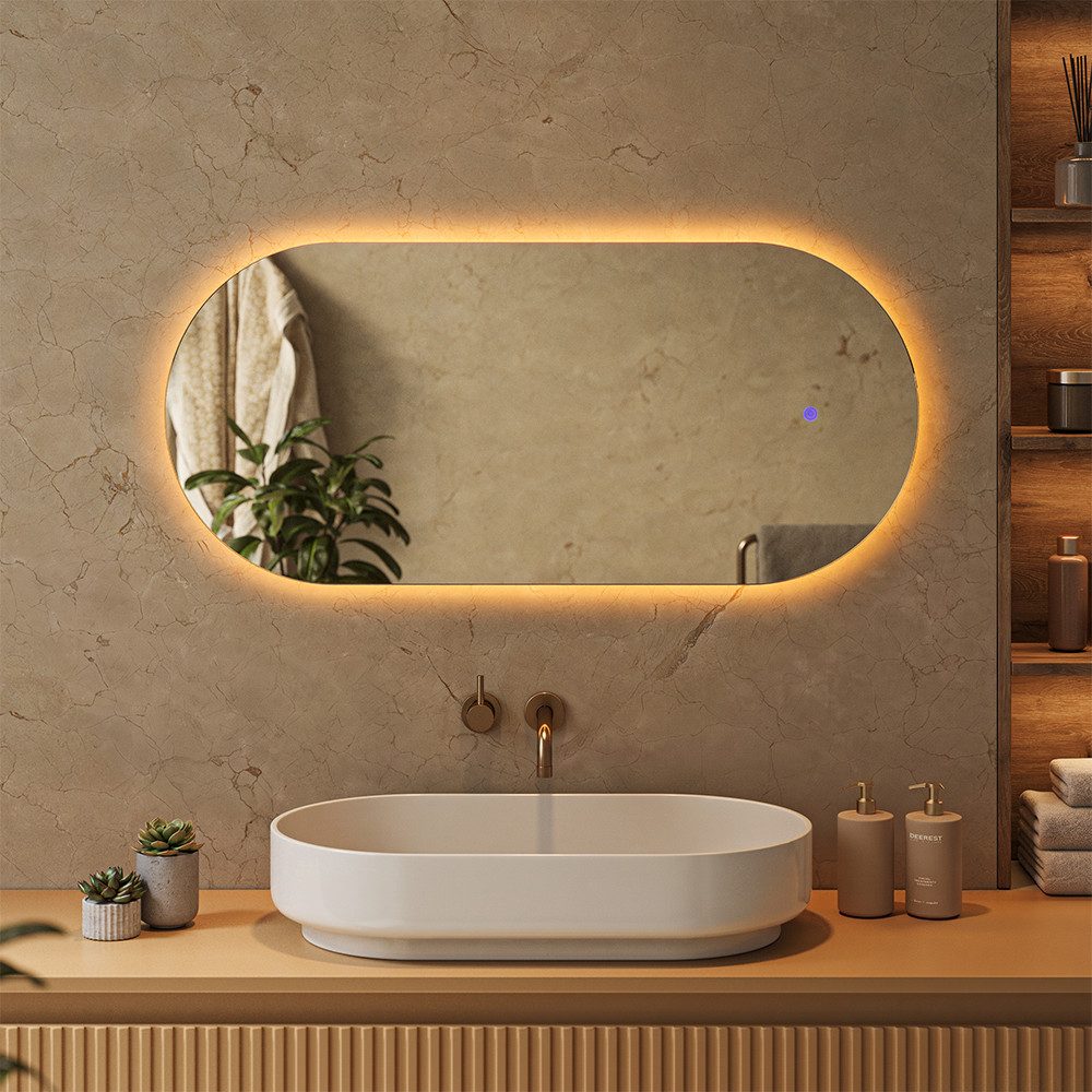 Vicco Badspiegel, Weiß, 110 x 50 cm mit LED Beleuchtung (1-St)