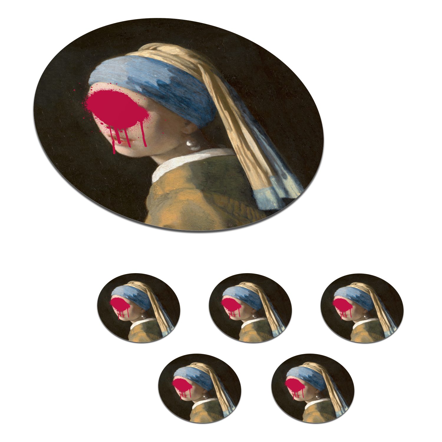 MuchoWow Glasuntersetzer Mädchen mit Perlenohrring - Vermeer - Kunst, Zubehör für Gläser, 6-tlg., Getränkeuntersetzer, Tassenuntersetzer, Korkuntersetzer, Tasse, Becher